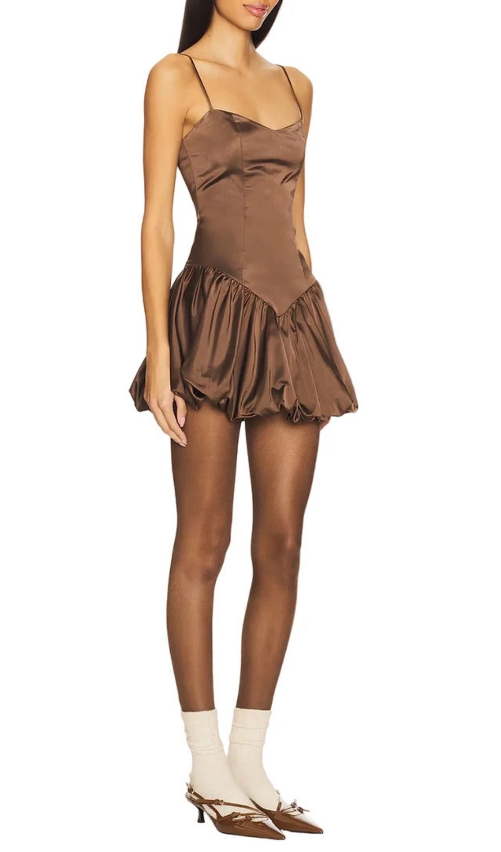 59ae09de9a78f77adaadd08cd67486b6 Ottoia Satin Puffy Mini Dress - Brown
