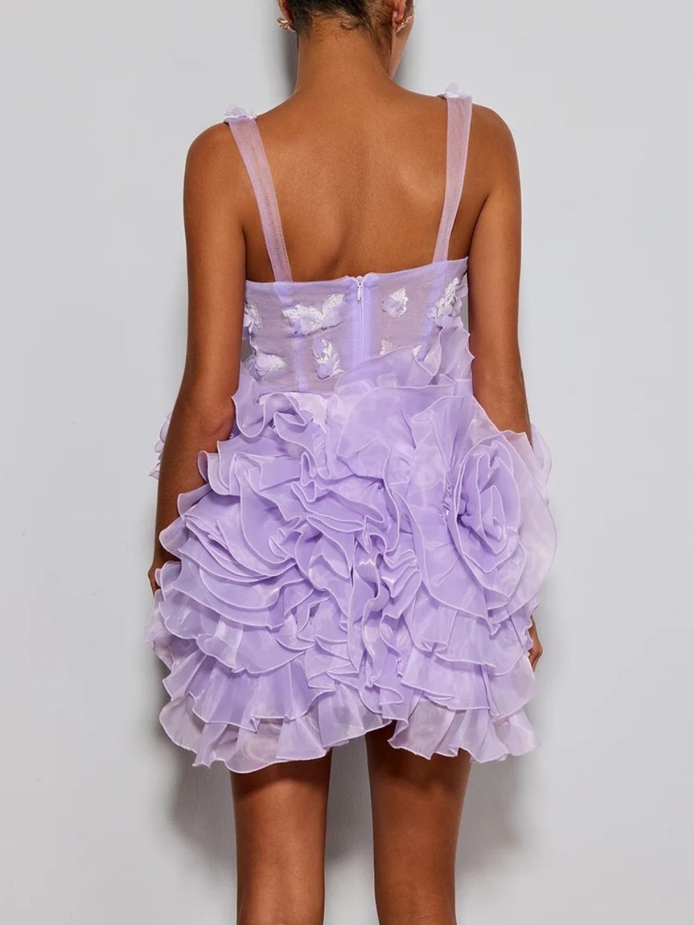 Ervin Purple V Neck Flower Mini Dress