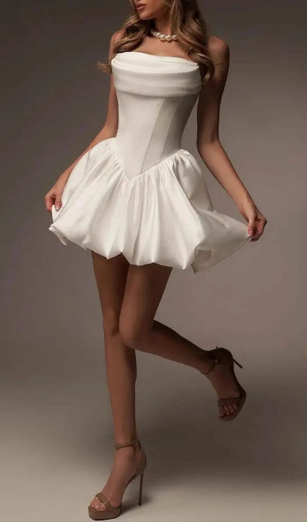 Gloria White A-Line Satin Strapless Mini Dress