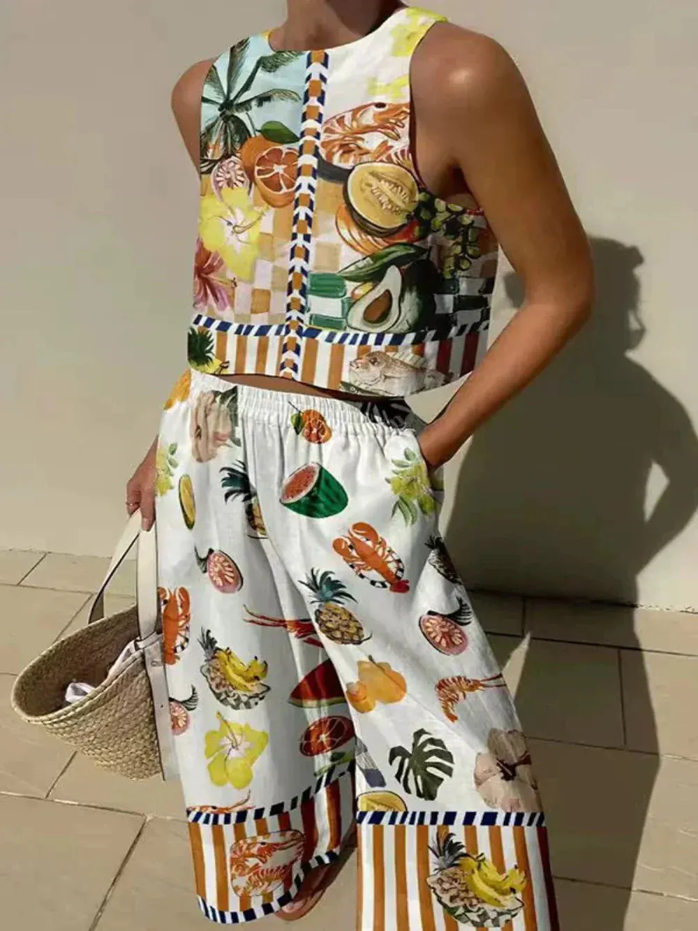 Unique Print Tank And Elastic Waist Pocketed Pants Set - OWNCI Unique Print Tank And Elastic Waist Pocketed Pants Set - OWNCI