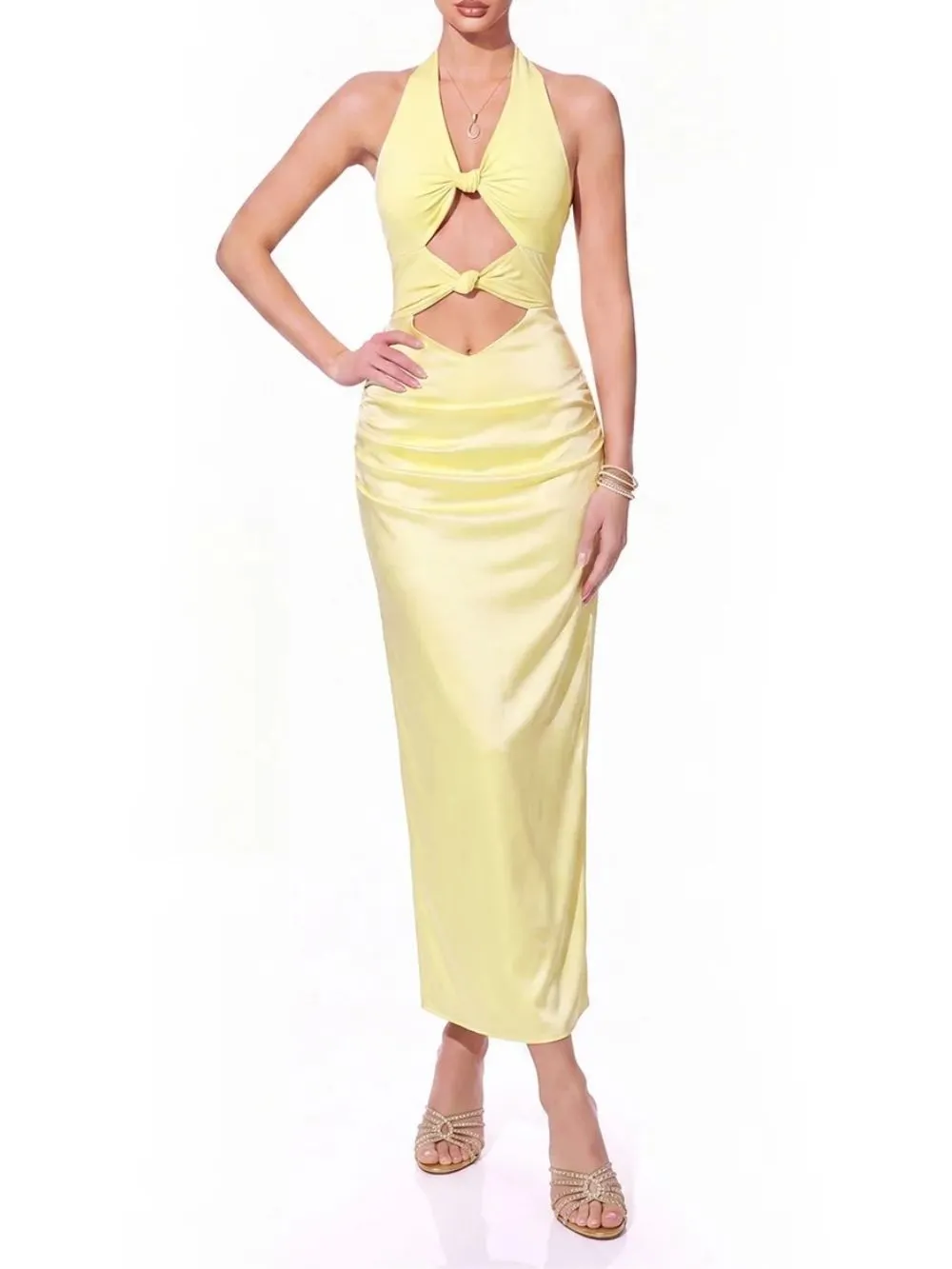 Paverin Halterneck Cutout Satin Maxi Dress