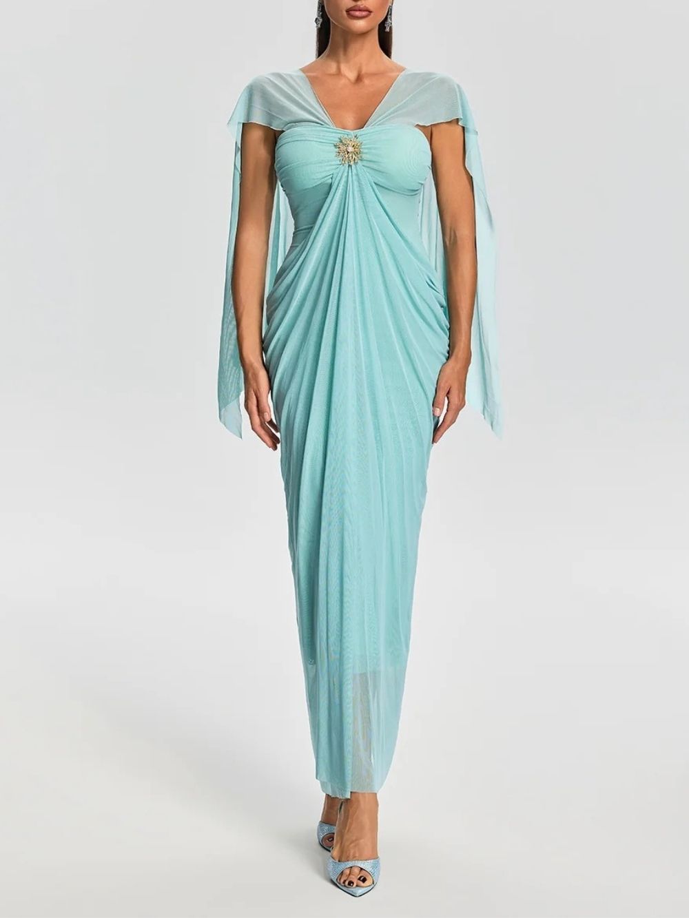 Fervano V Neck Ruched Maxi Dress