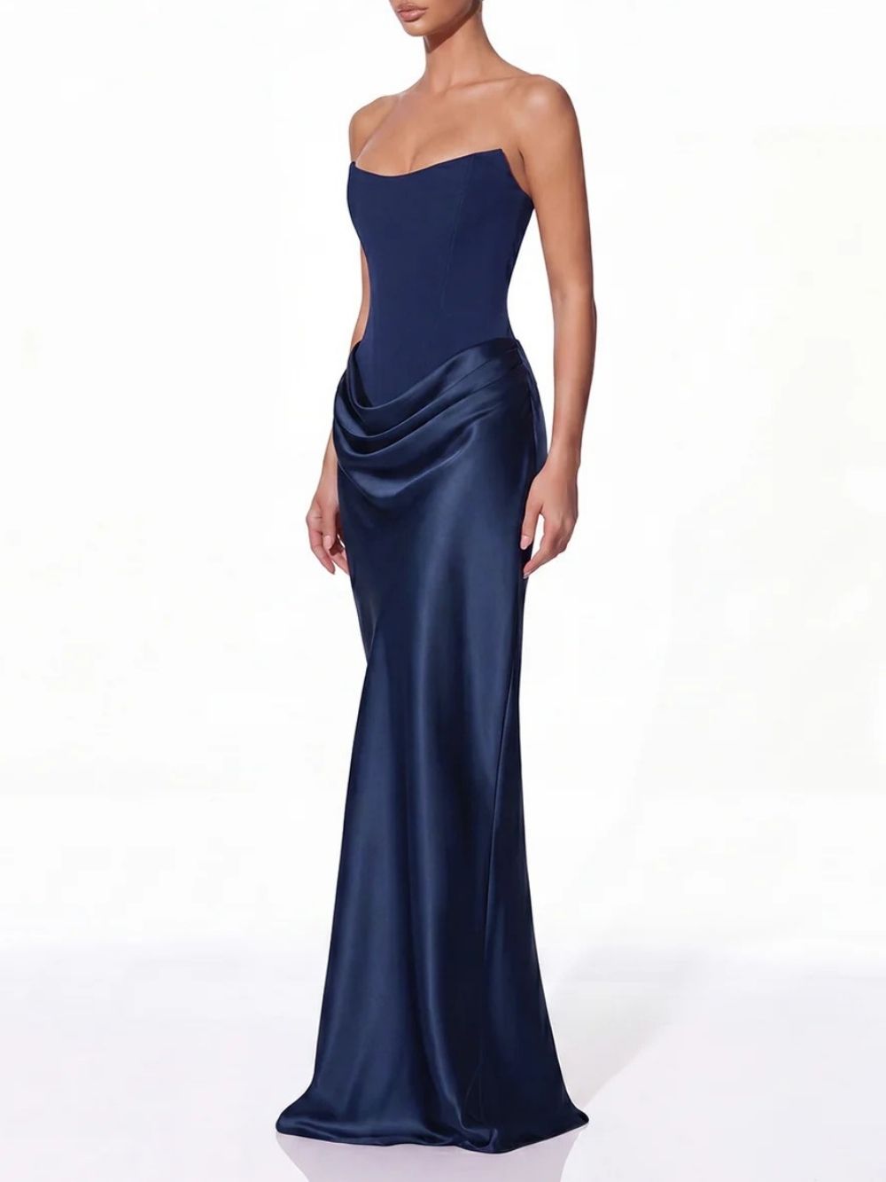 Vallissa Strapless Satin Maxi Dress In Navy
