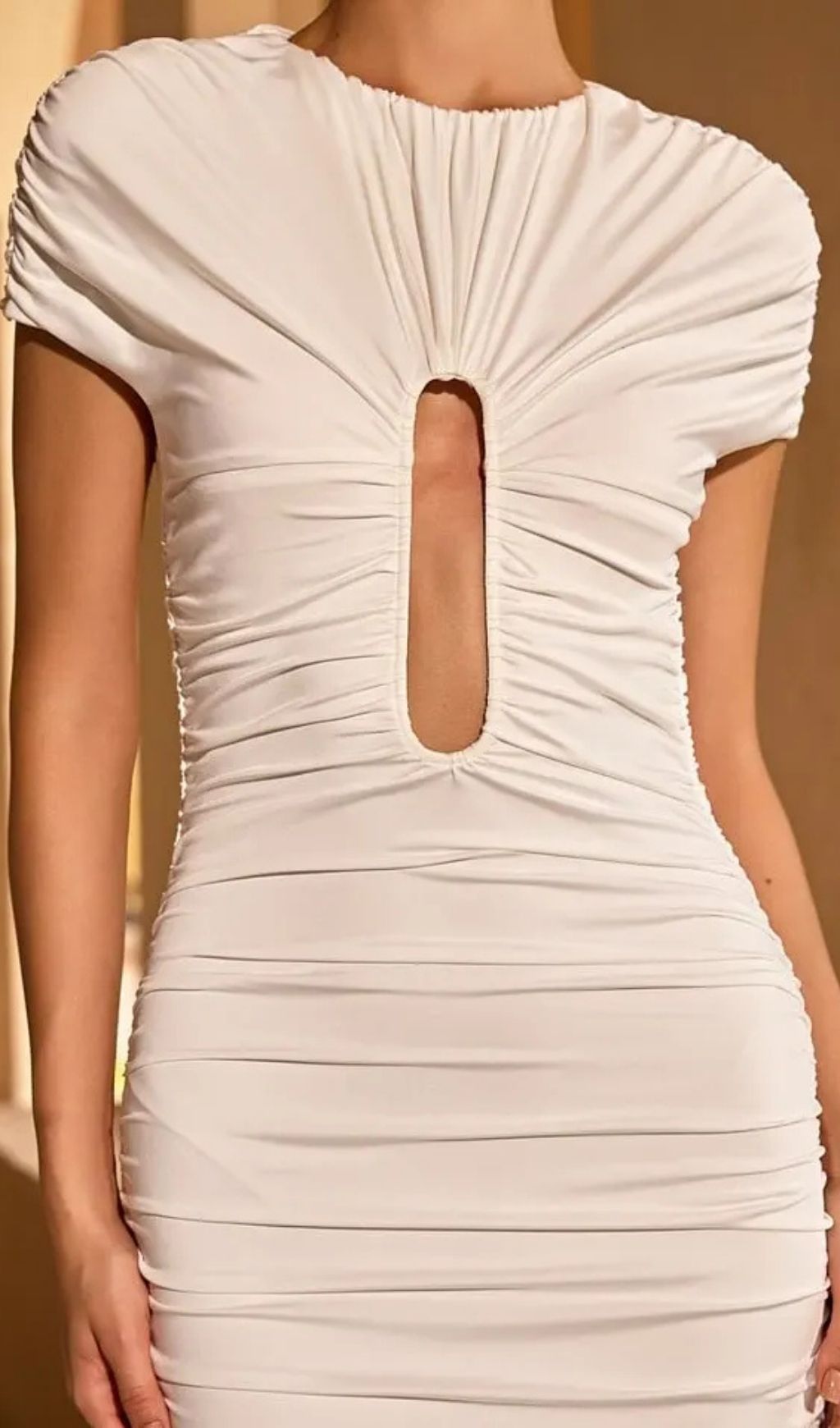 5bb6e70eb6c9baa49a03edf469486dd9 Forvane Short Sleeve Cutout Ruched Mini Dress