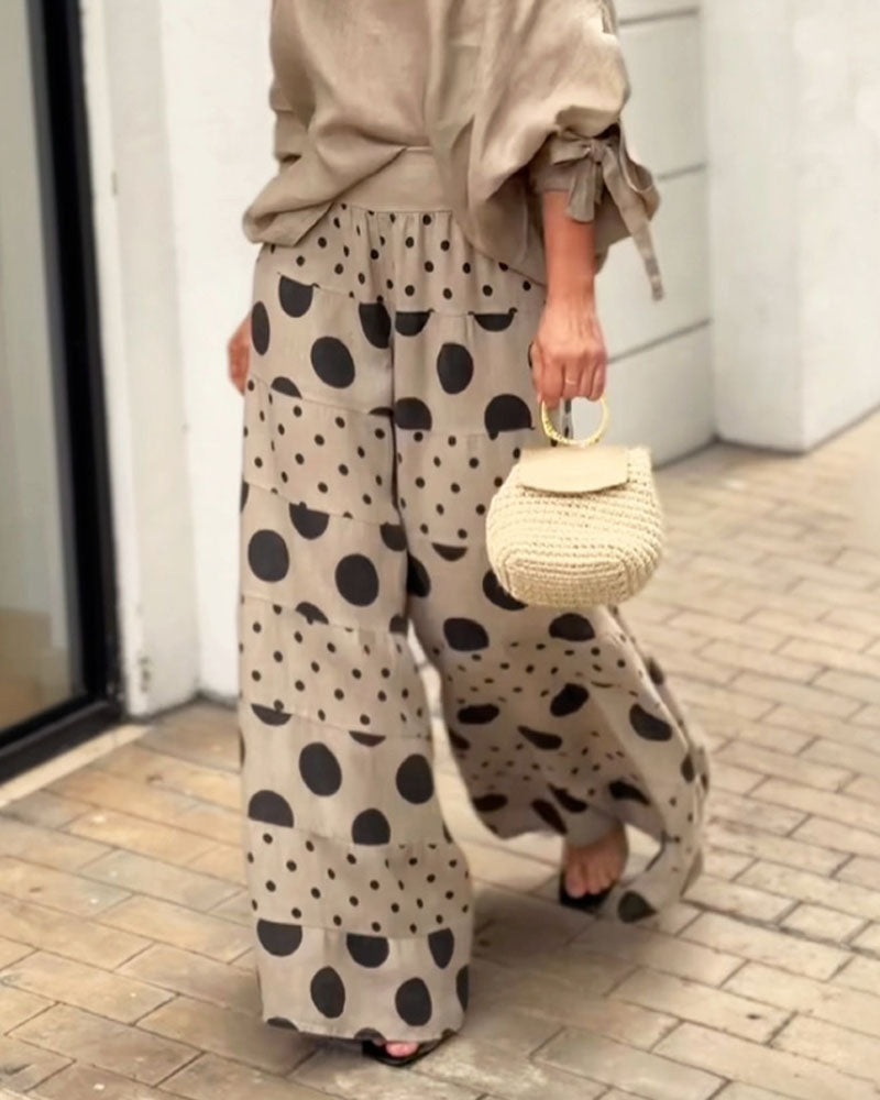 Casual Shoulder Top & Printed Pants Two-Piece Set - OWNCI Casual Shoulder Top & Printed Pants Two-Piece Set - OWNCI