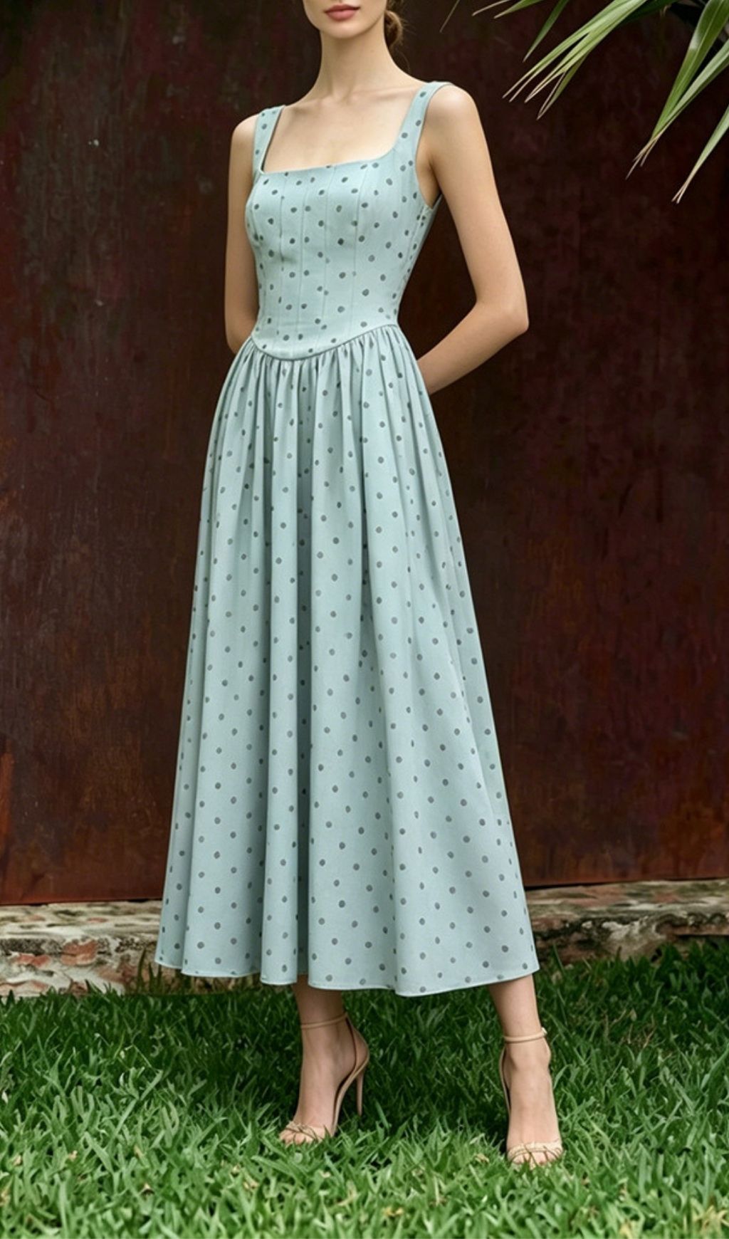 Fashionslee Women Madalena Green Dot Maxi Dress
