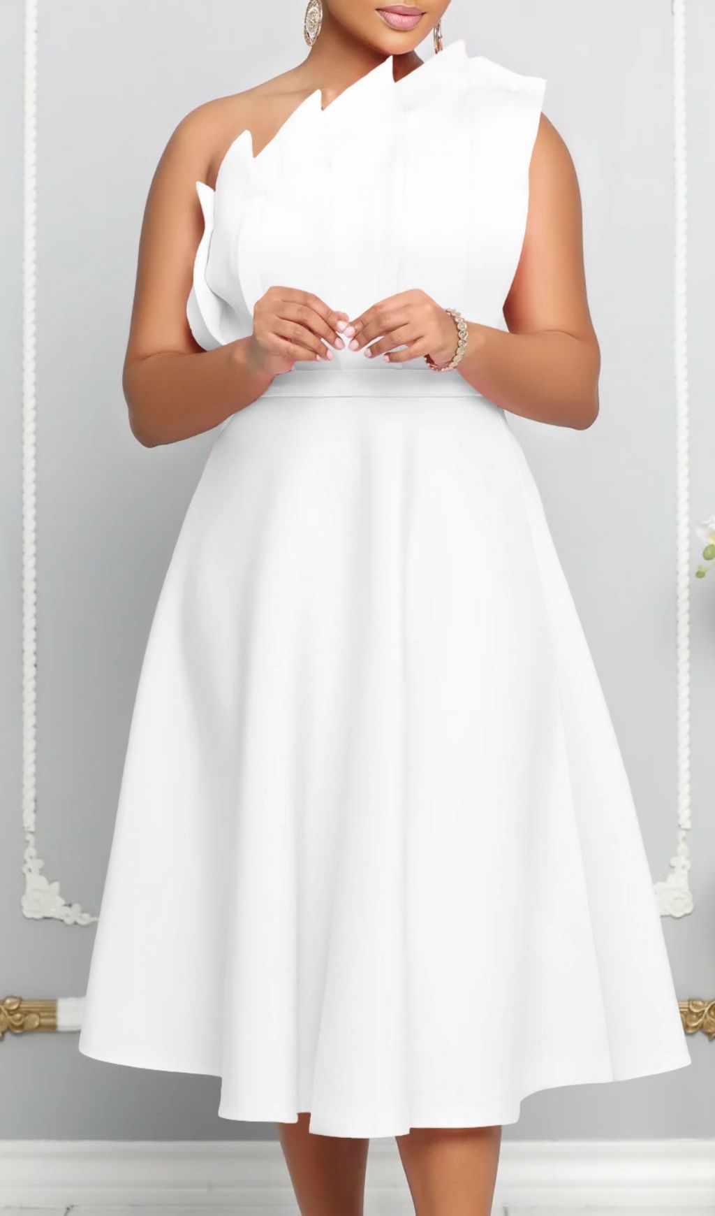 Dolores Ruffled Hem Strapless One-Shoulder Full Midi Dress