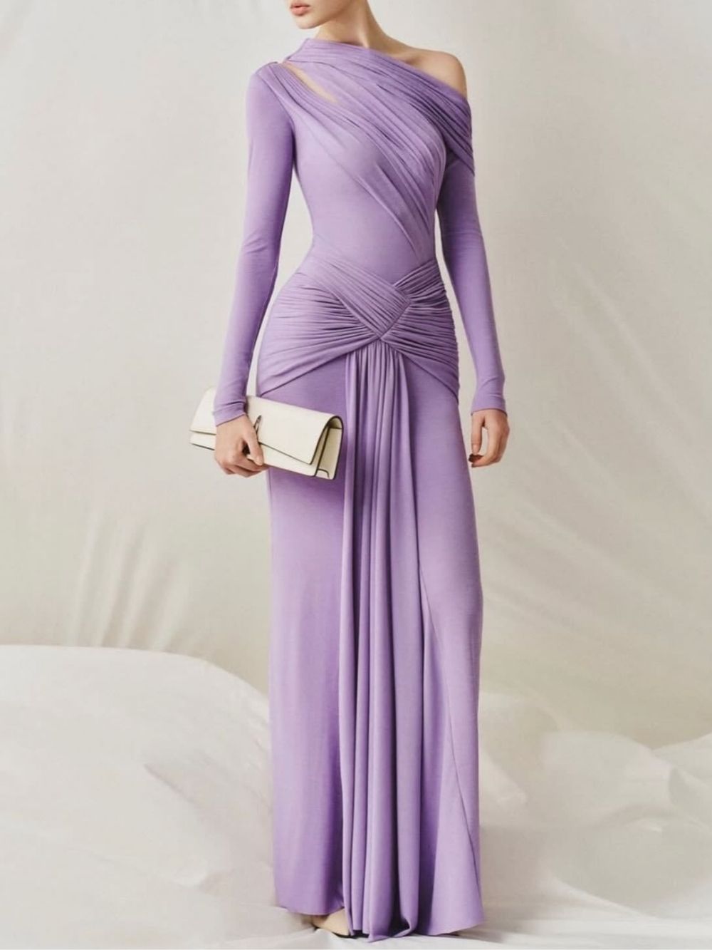 Fashionslee Women Riveno One Shoulder Ruched Maxi Dress