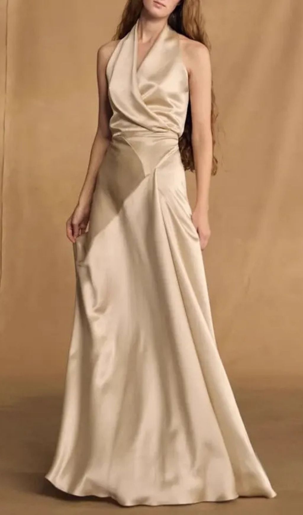 Kay Champagne Crepe Bias-Cut Satin Halter Maxi Dress
