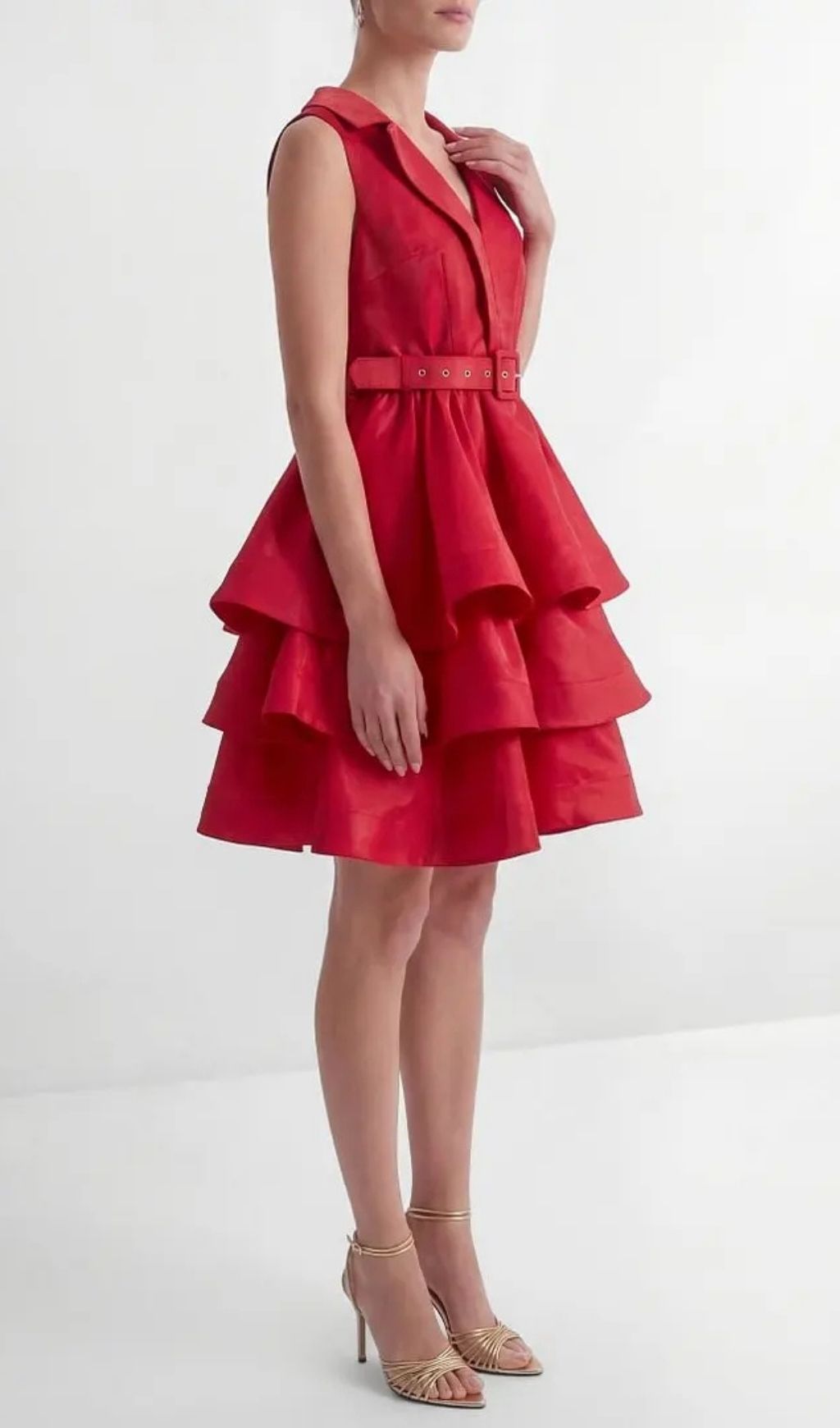 Jessica Red V-Neck Tiered Ruffle Mini Dress