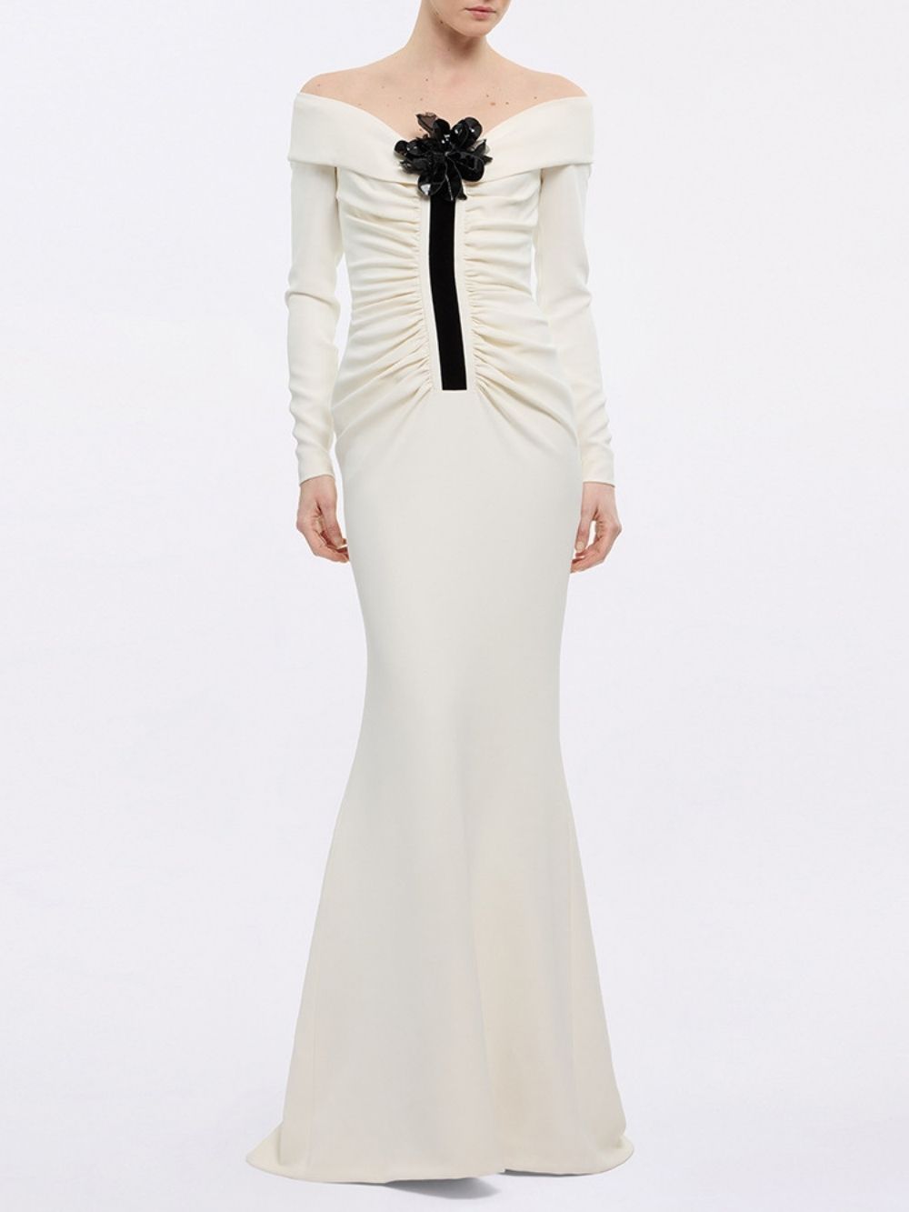 Mae Cream Long Sleeve Flower Maxi Dress