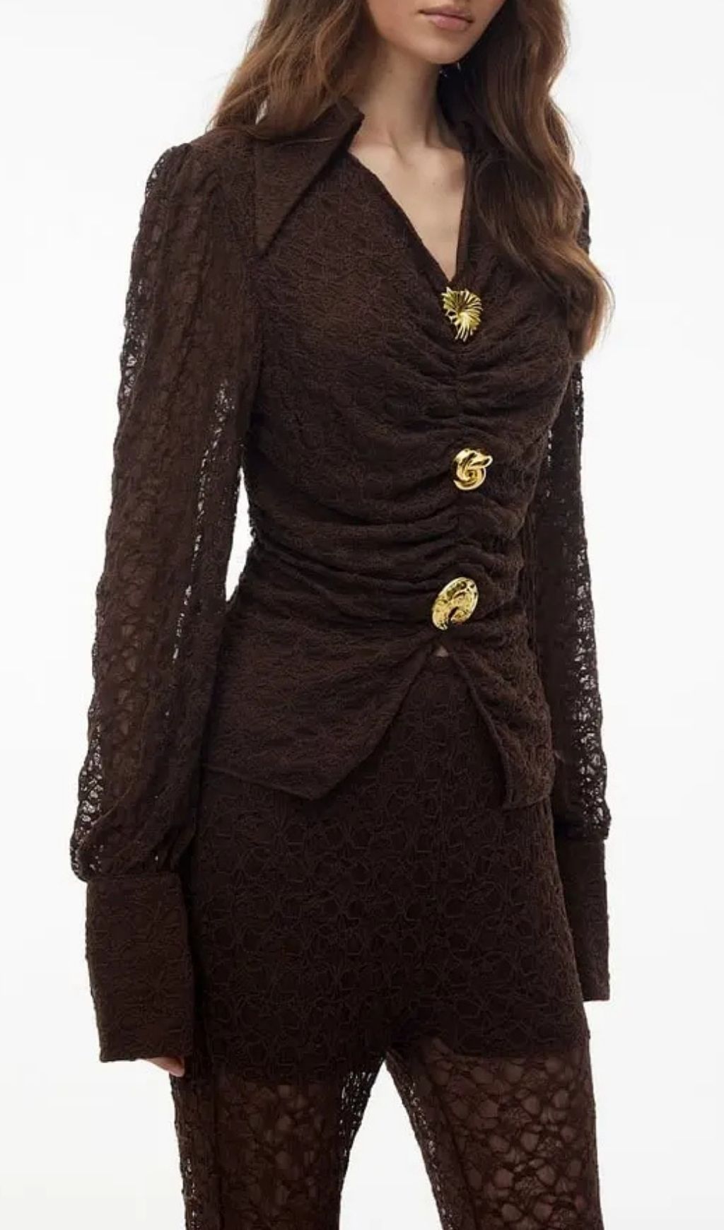 5d5db9513fb973929ed188d320a77a21 Karen Brown Floral Lace Hollow Top & Trouser Set