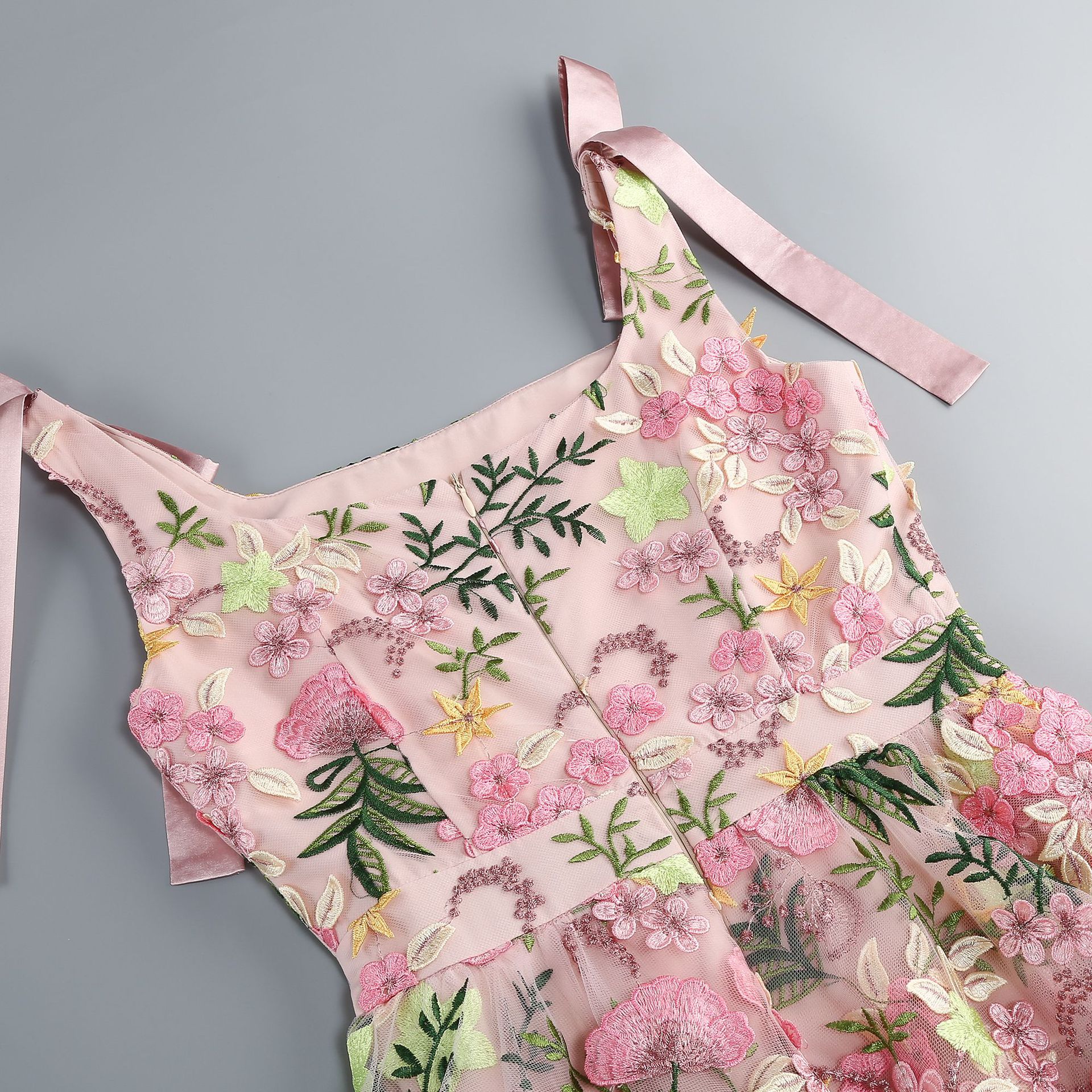 Makani Pink Flower Embroidery Midi Dress - OWNCI Makani Pink Flower Embroidery Midi Dress - OWNCI