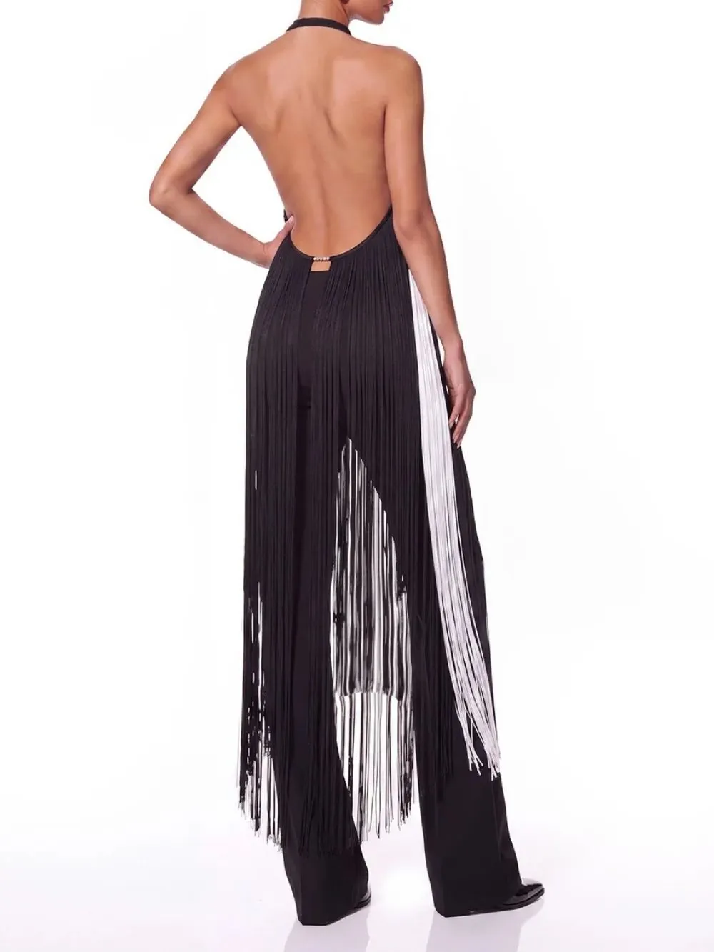 Pyrune Halterneck Fringe Midi Dress - OWNCI