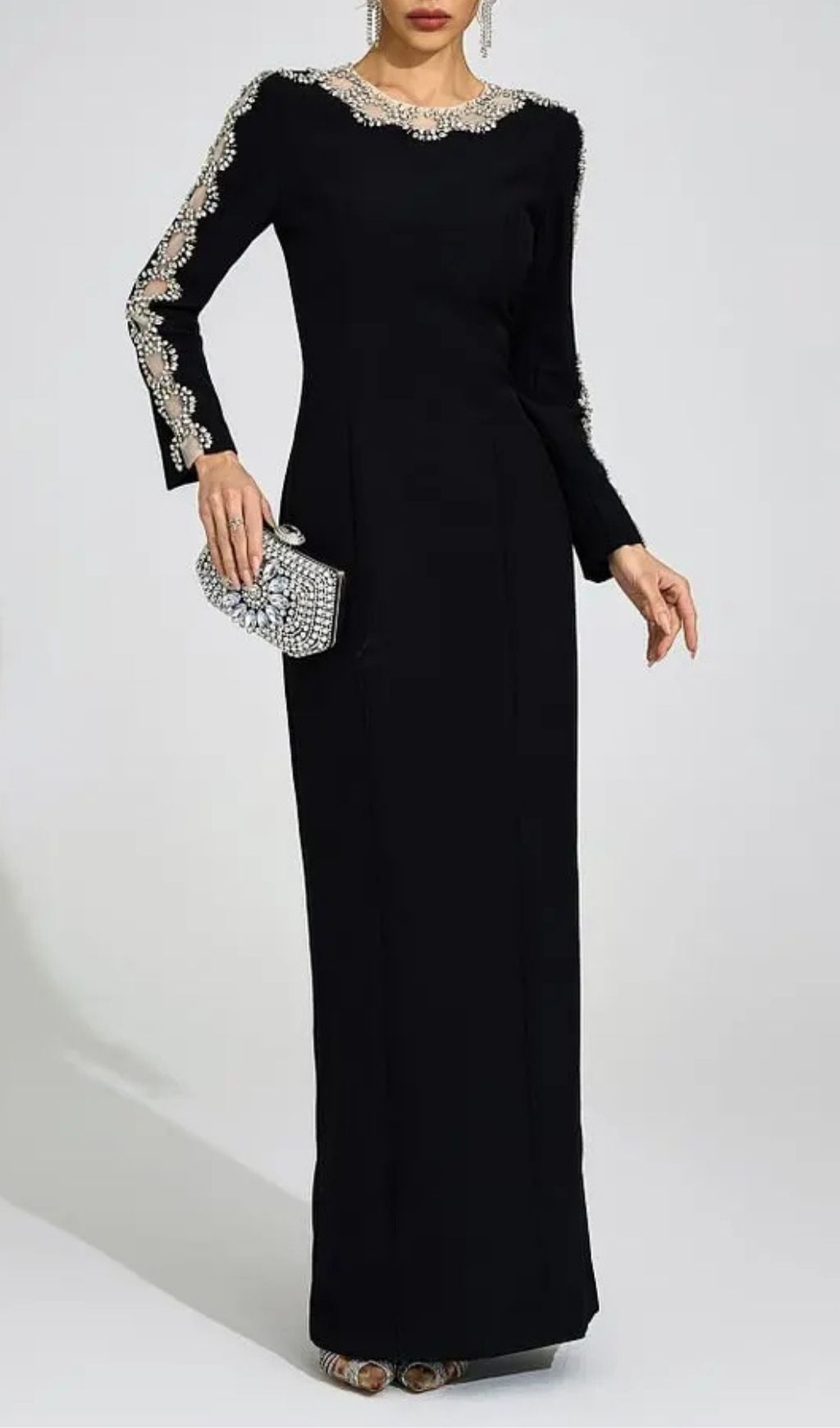 5e2f4acb2d162e7667a35ee2cf5a9e64 Tiffany Rhinestone Embellished Cutout Maxi Dress - Black