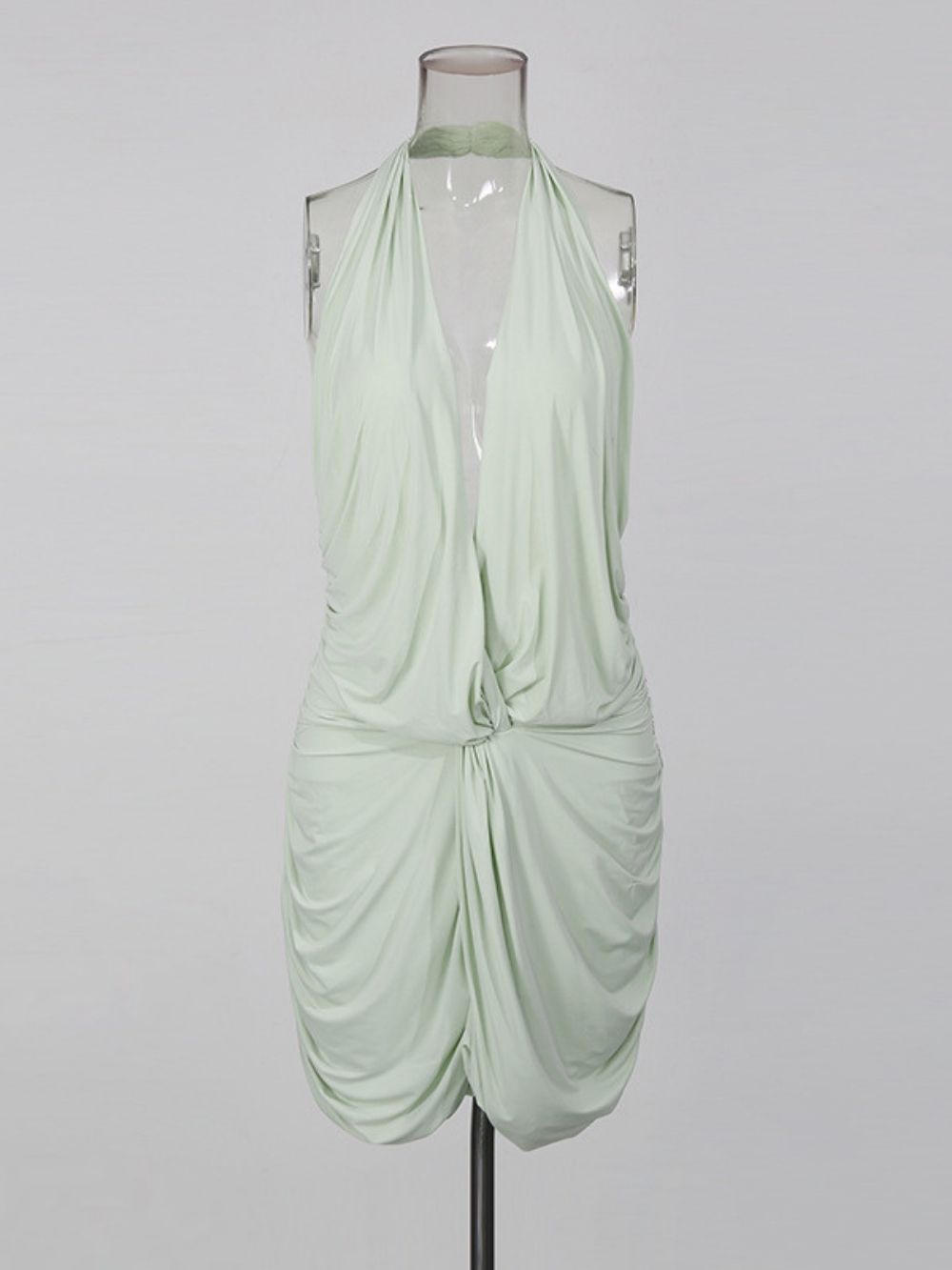 Mandolin Green Halter Ruched Mini Dress - OWNCI