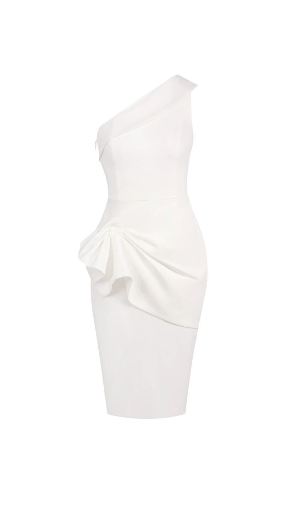 Fashionslee Women Laurien White One-Shoulder Fold Midi Dress