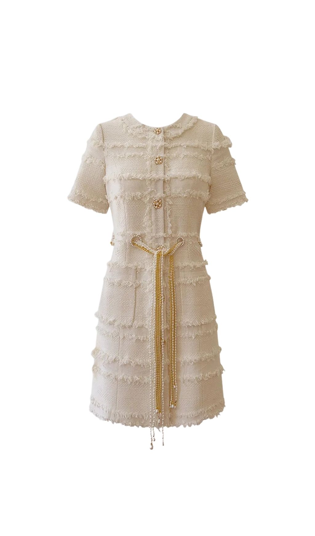5e4df13ae398673487e2b21ff7034d1b Marguerite Pearl Chain Tweed Mini Dress - Beige
