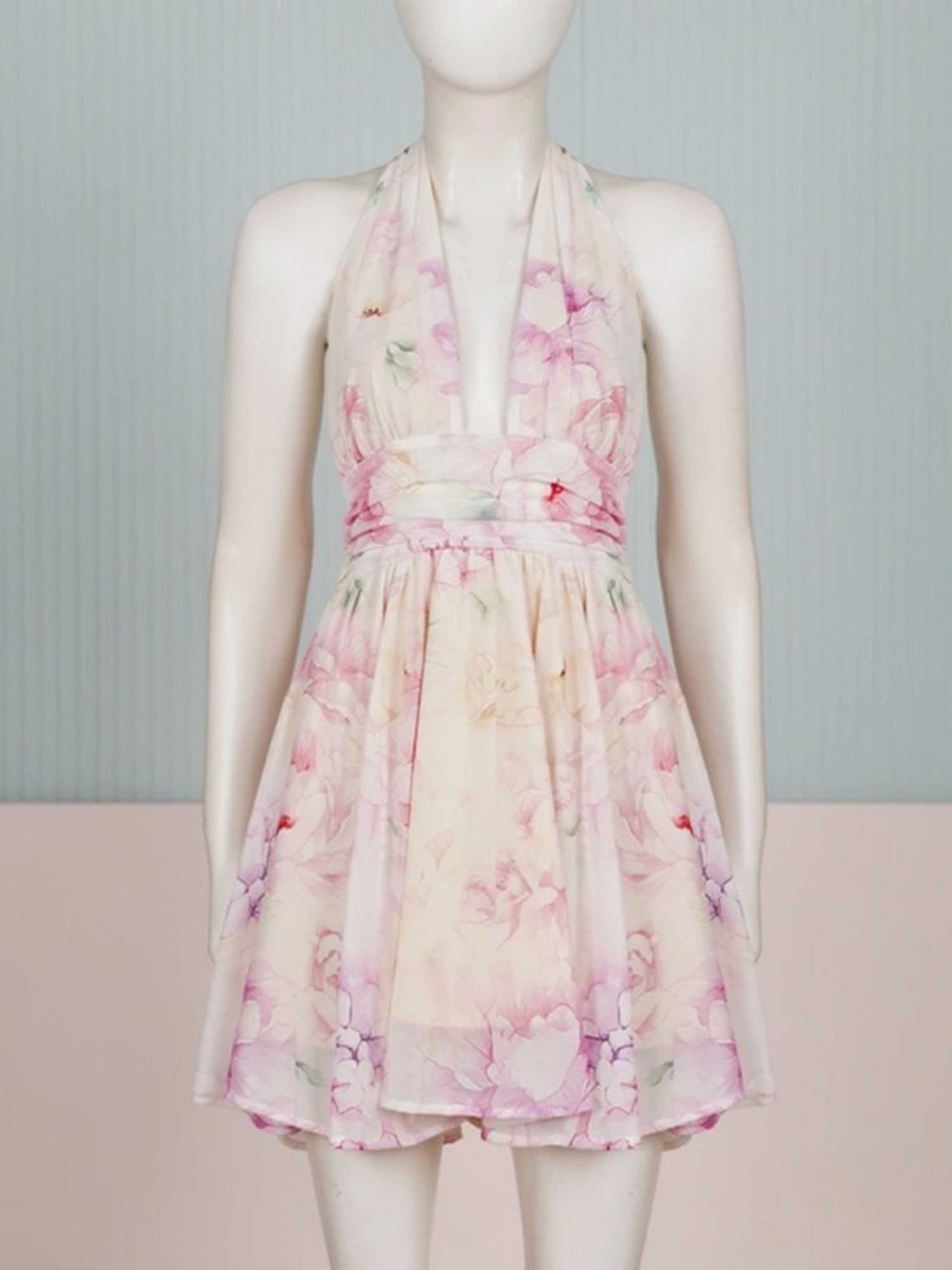 Murray Floral Print Halter Backless Mini Dress – Pink - OWNCI