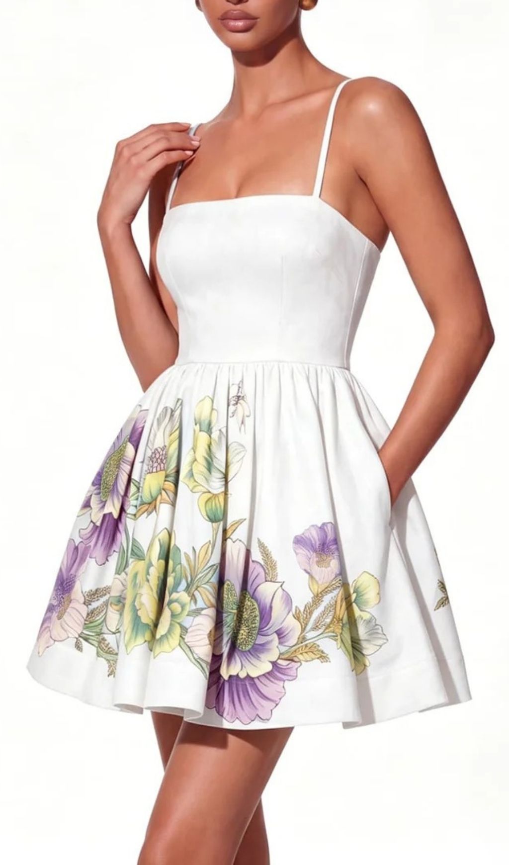 Fashionslee Women Kelora Spaghetti Floral Mini Dress In White