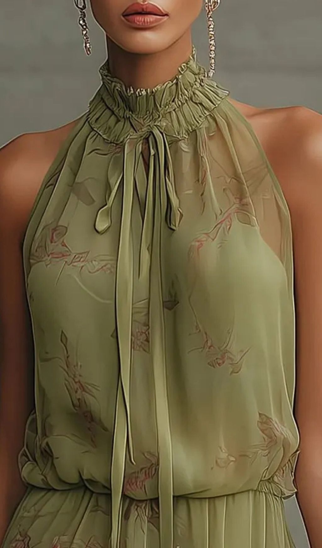 Fashionslee Women Green Floral Tie-Waist Chiffon Mini Dress