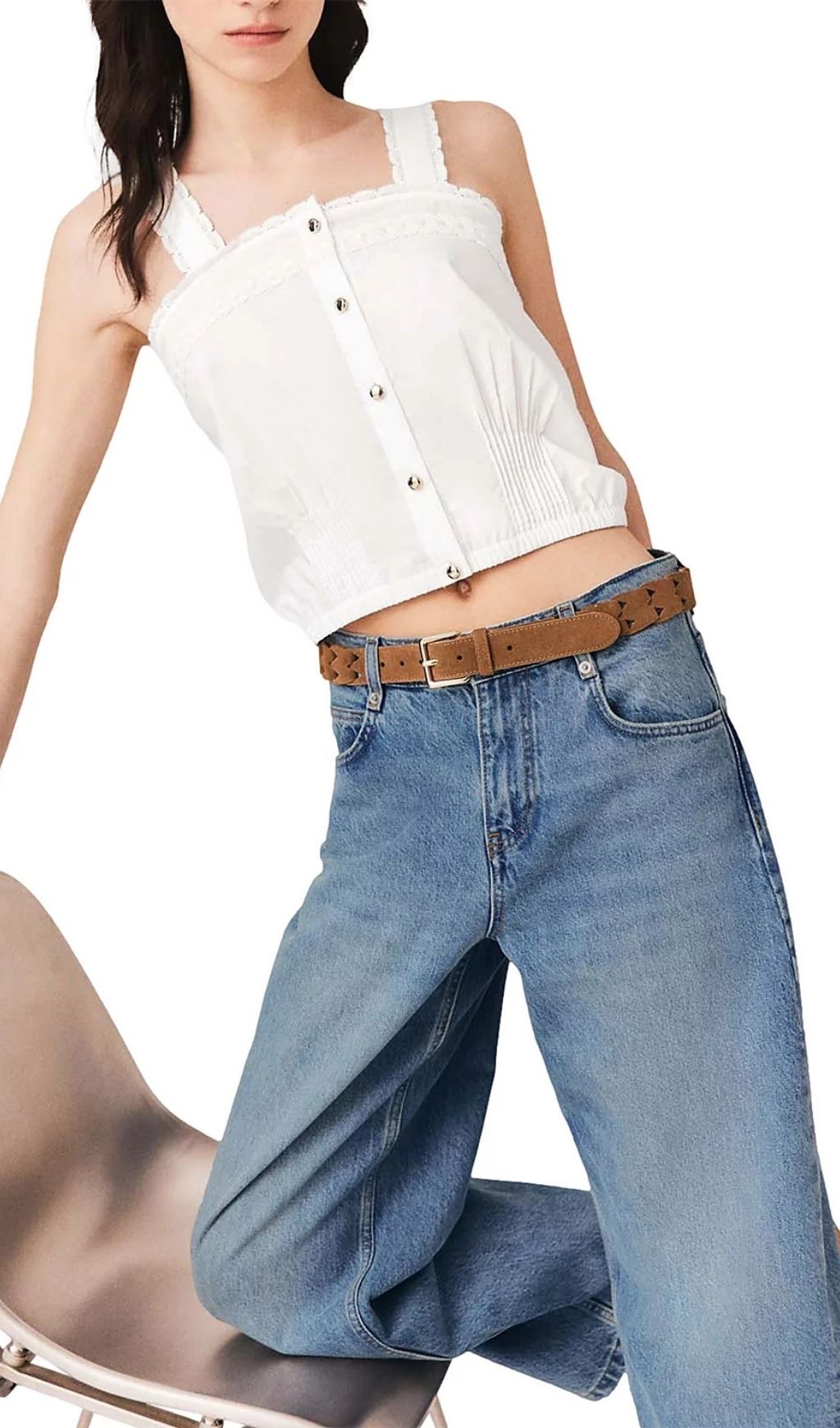 Fashionslee Women Crop Top with Lace Trim