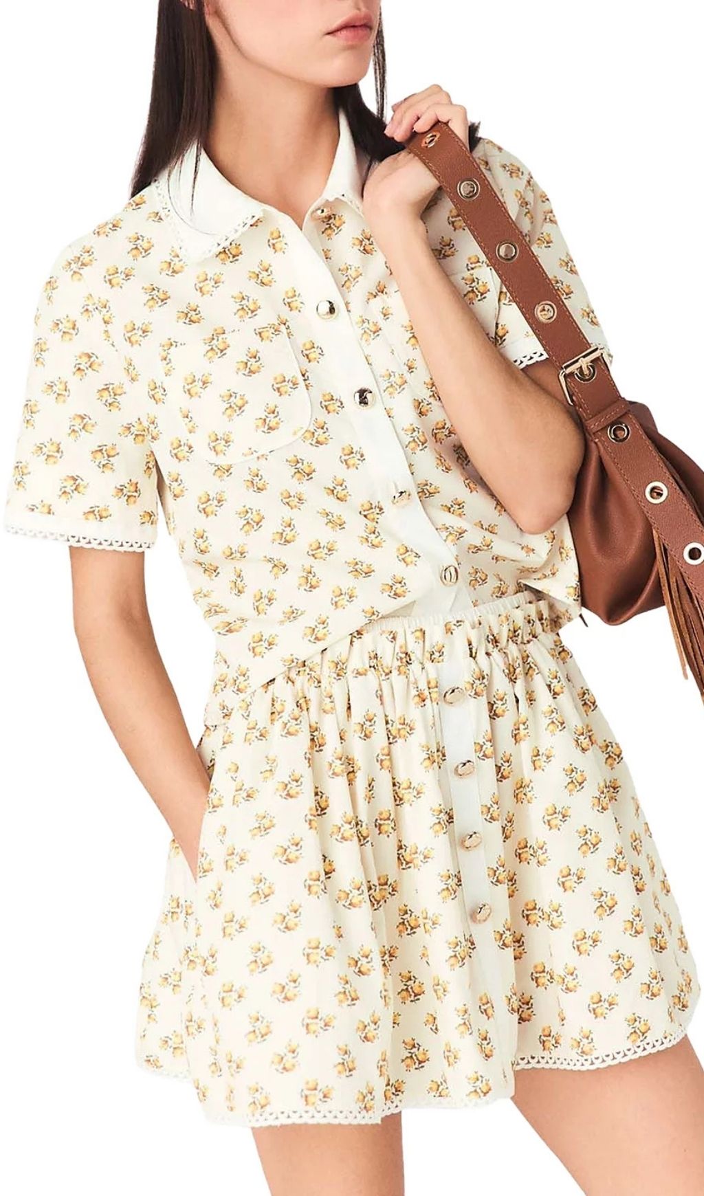 Fashionslee Women Printed Croquet Trim Shirt