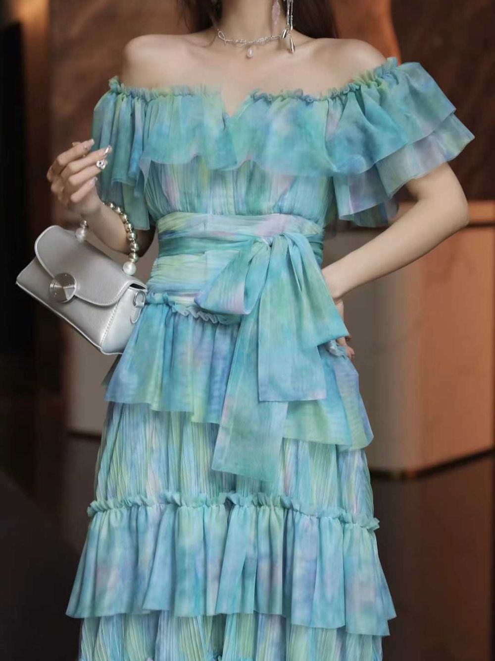 Mara Blue Ruffled Maxi Dress
