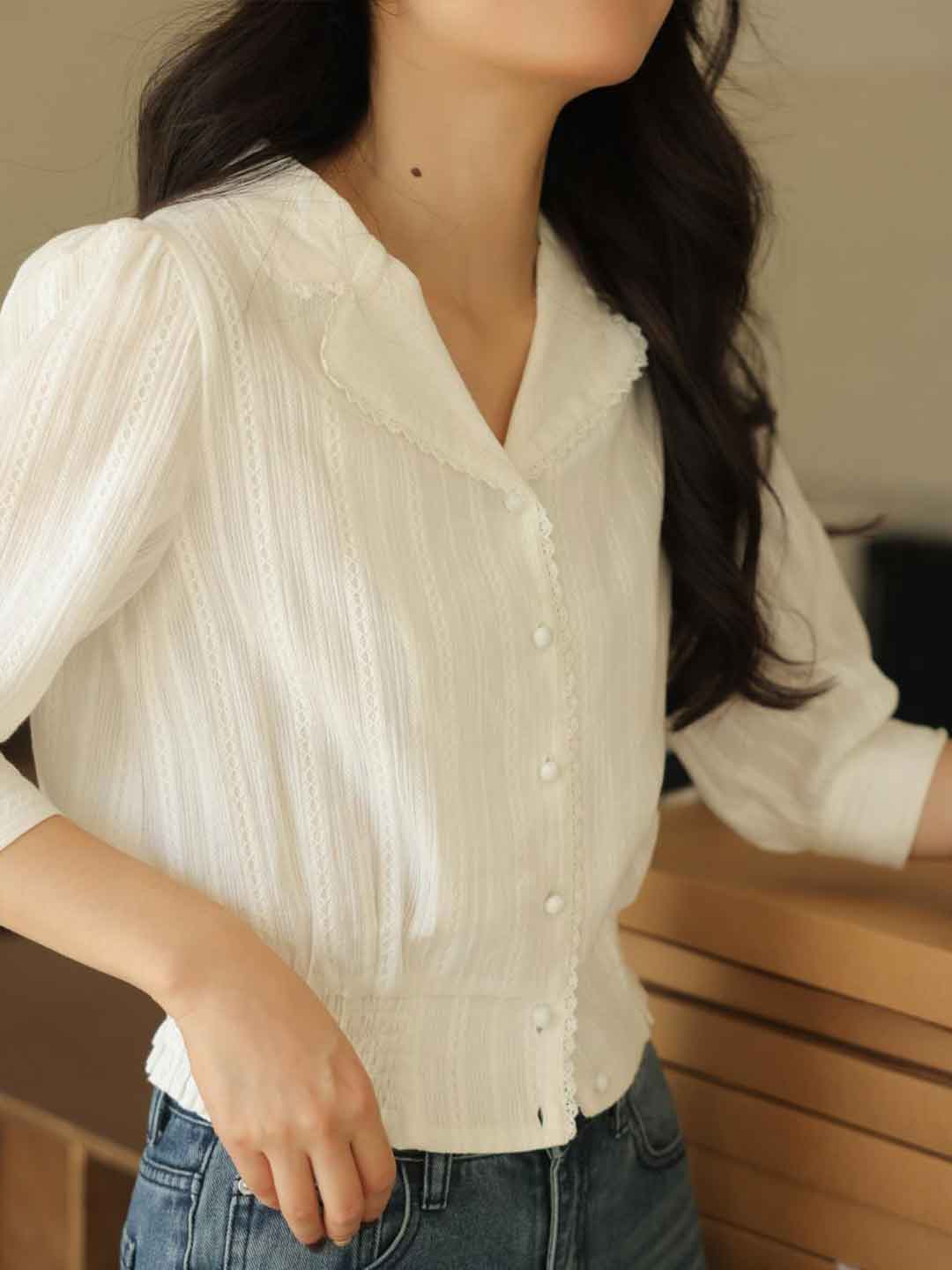 5fc9e51b07396d4059f10053943524a8 Jocelyn Elegant Lapel Lace Shirt