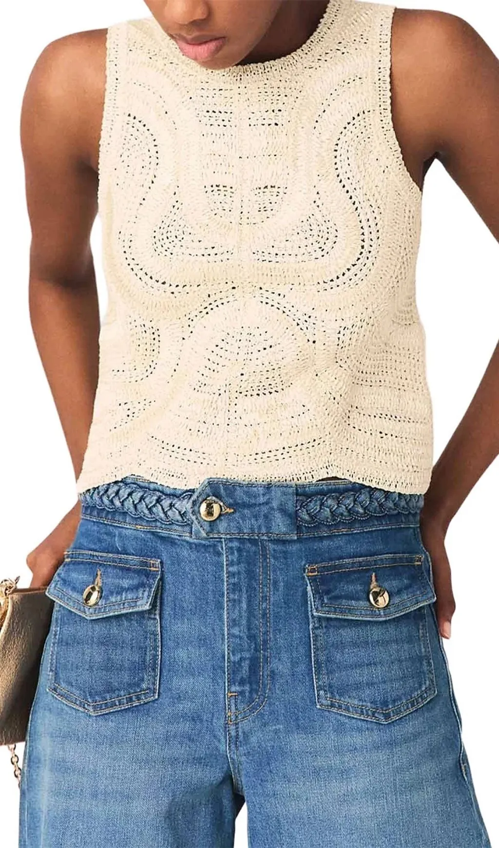 Fashionslee Women Sleeveless Crochet Knit Top