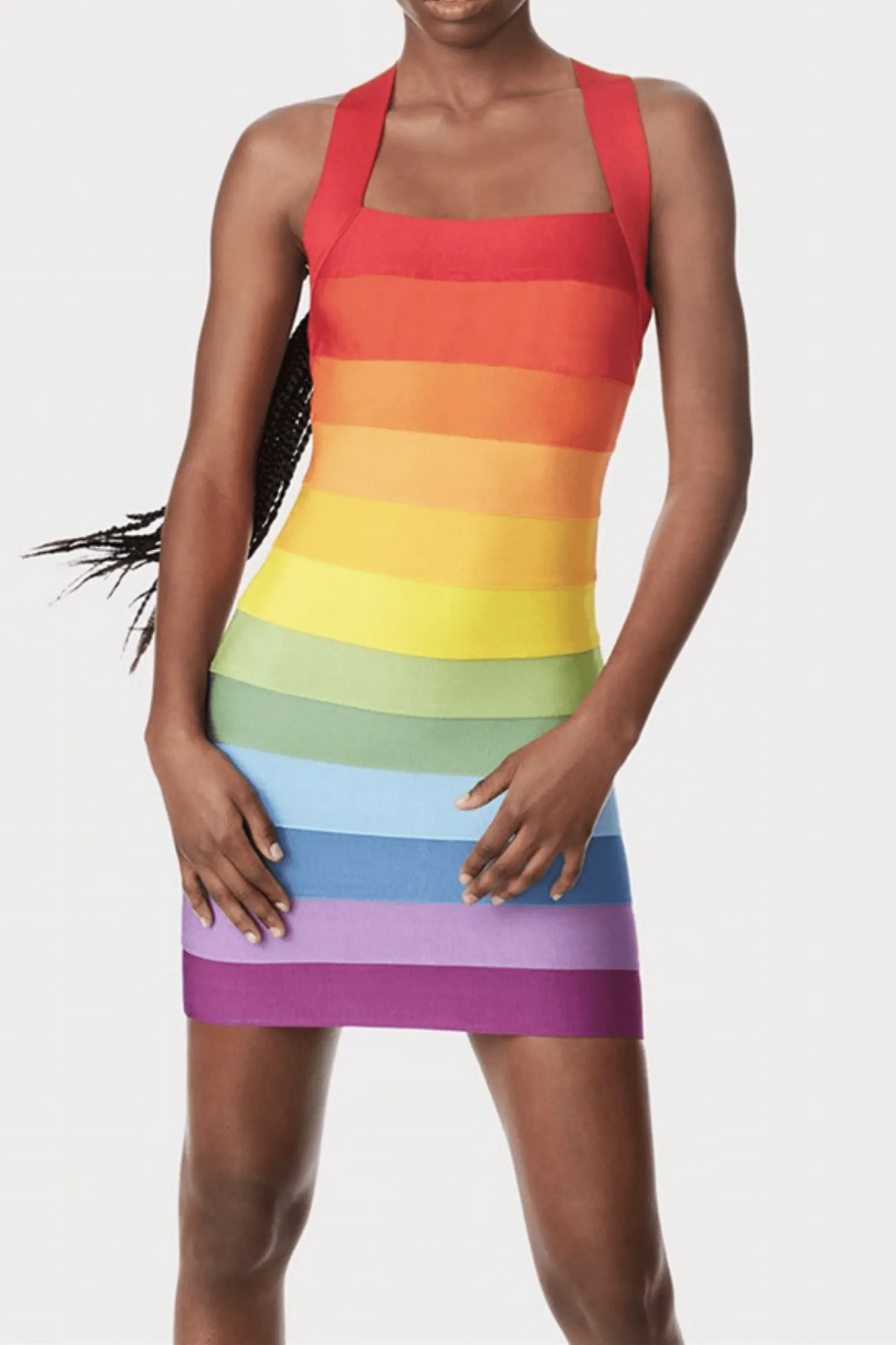 Rainbow Sleeveless Bandage Mini Dresses