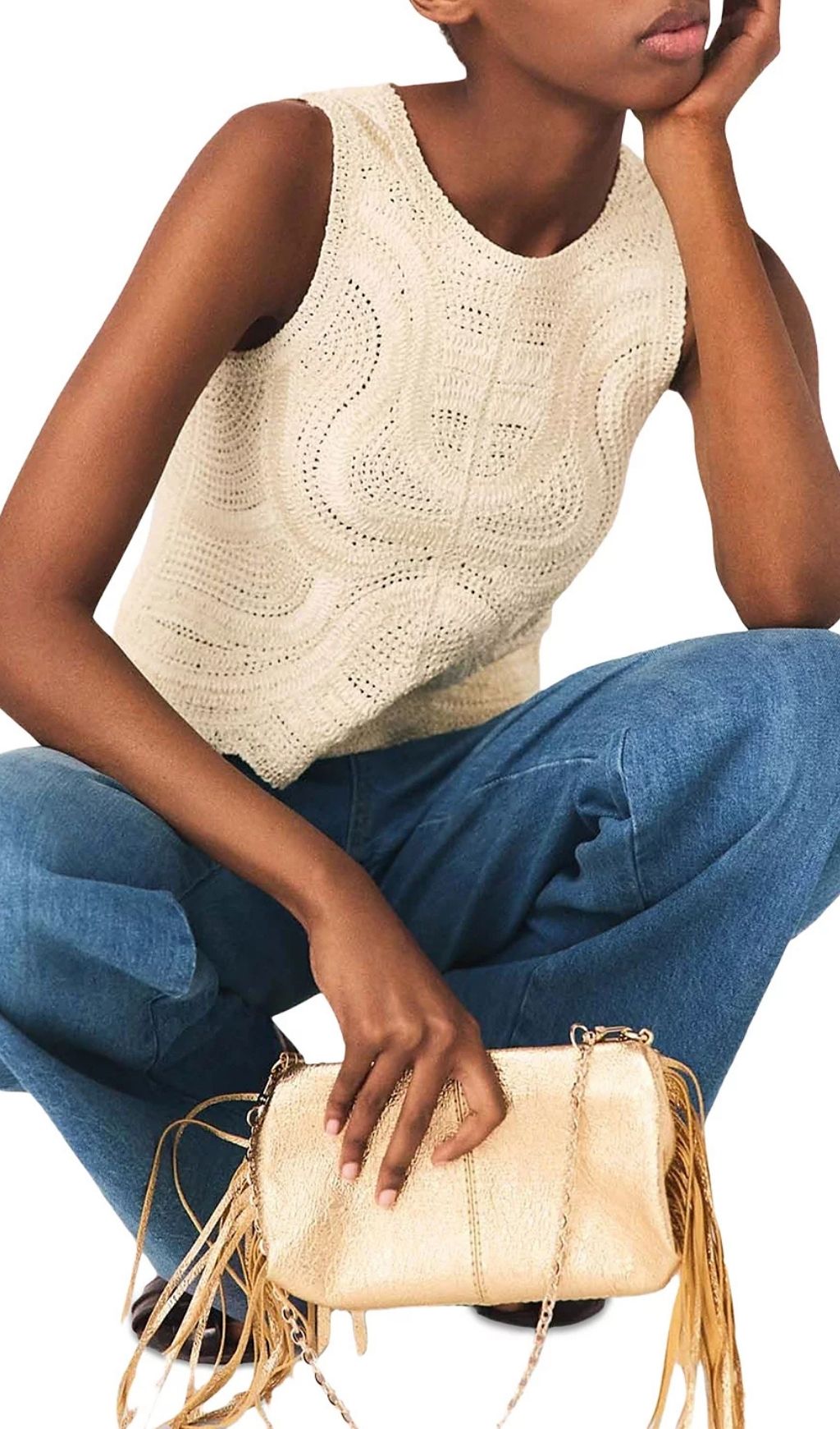 Fashionslee Women Sleeveless Crochet Knit Top