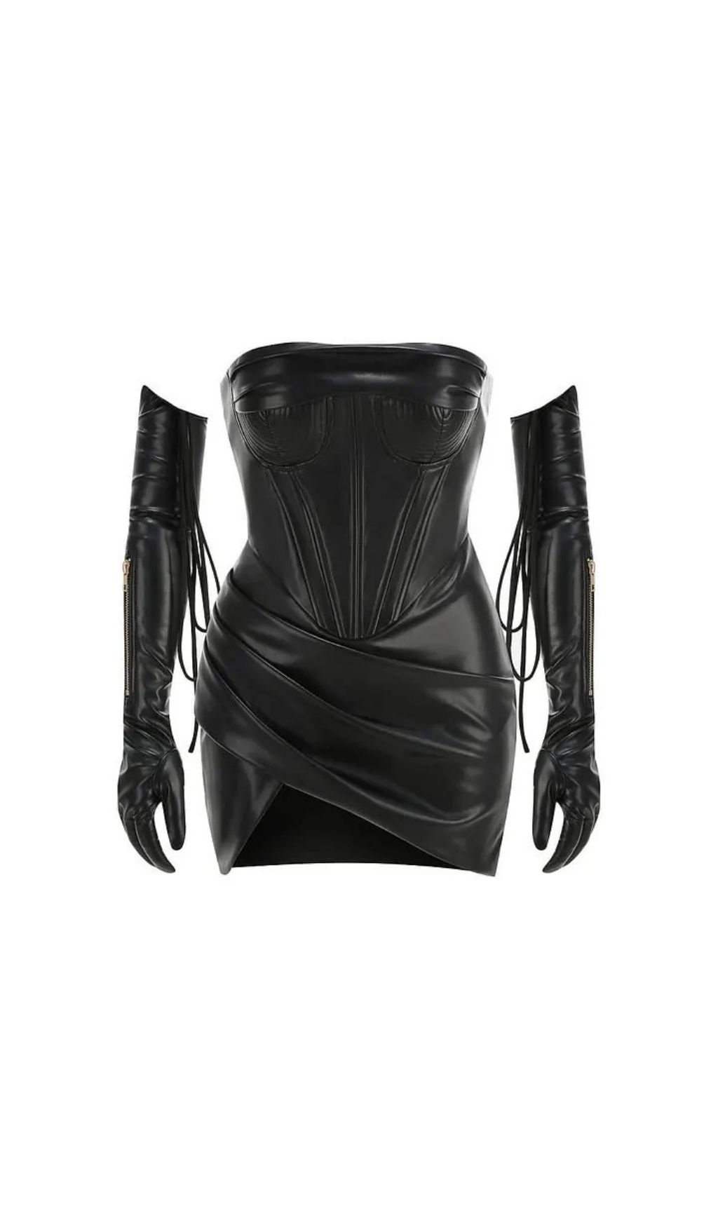 606ed7b8daaad5e54536ba6a30301d8a Pu Strapless Pleated Irregular Hem Mini Dress - Black