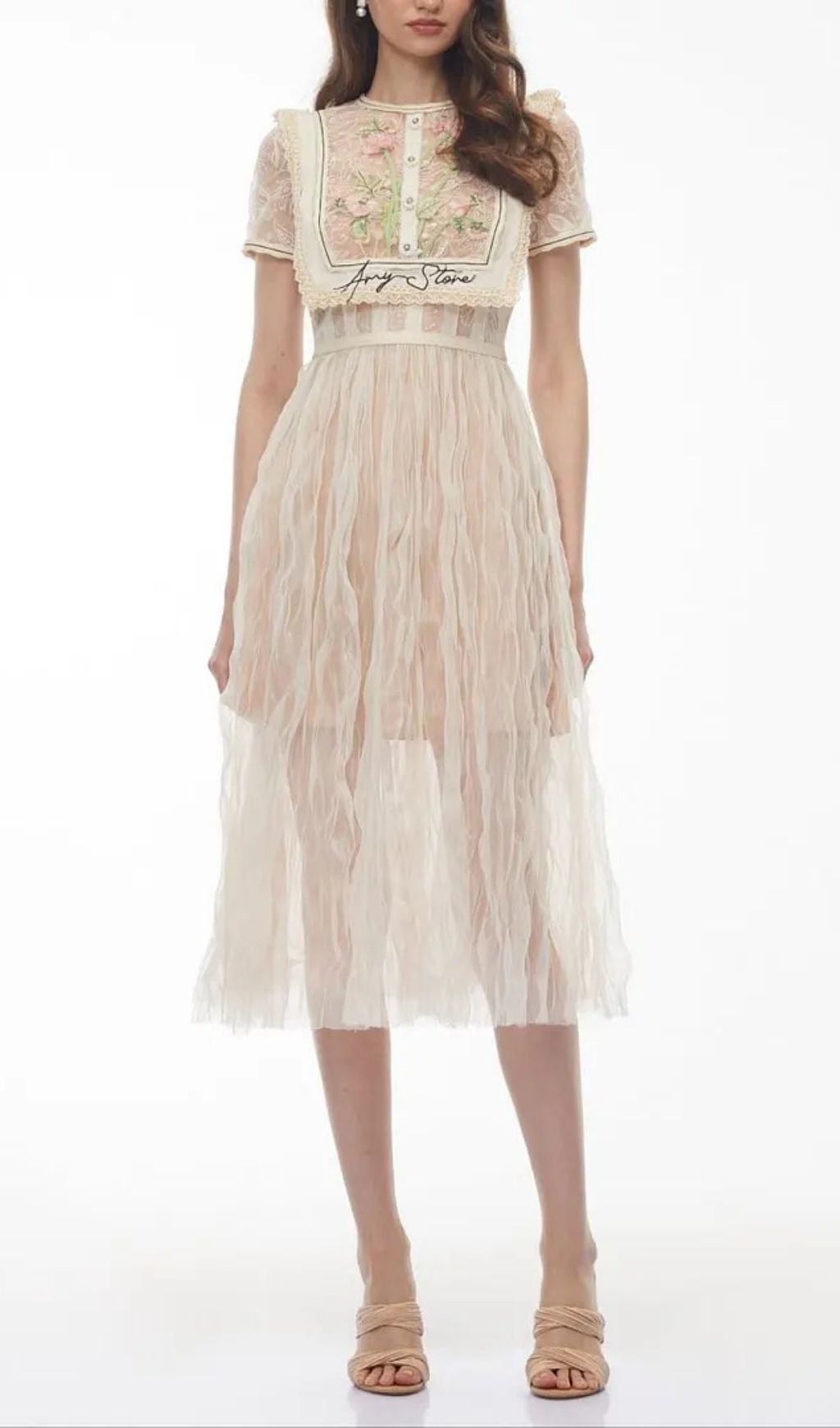 Wendy White Floral Embroidered Maxi Dress