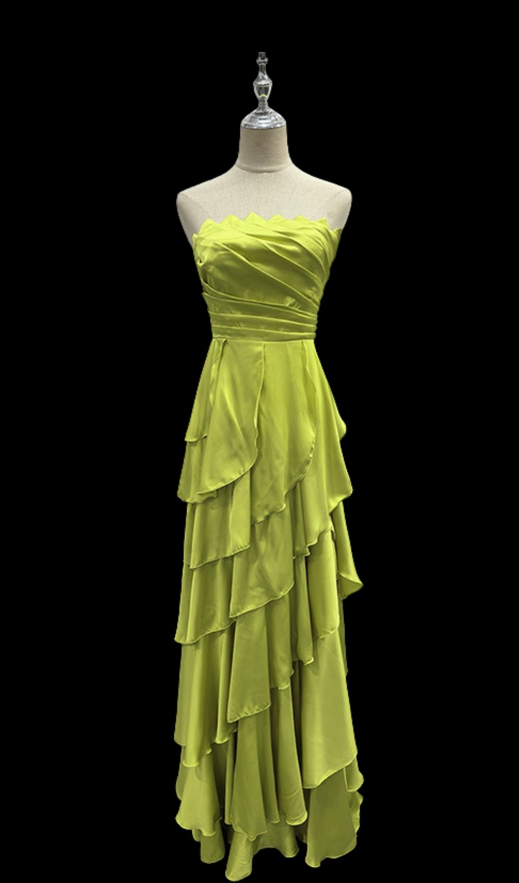 Fashionslee Women Lexie Green Strapless Ruched Ruffle Maxi Dress