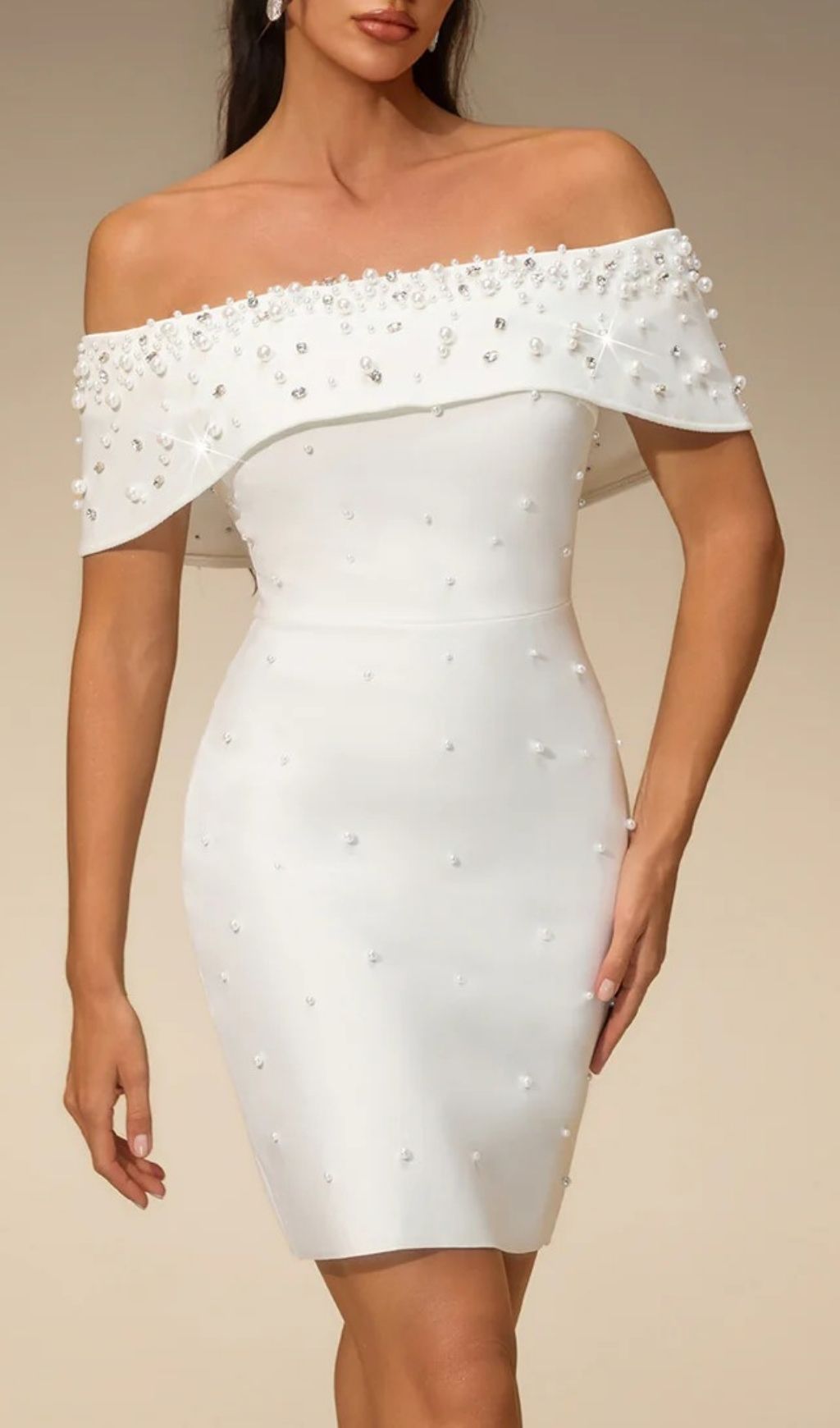 624378e03405f01ef6be5e35fd276fa0.jpg Fashionslee Women Everild Off Shoulder Pearl Bandage Mini Dress