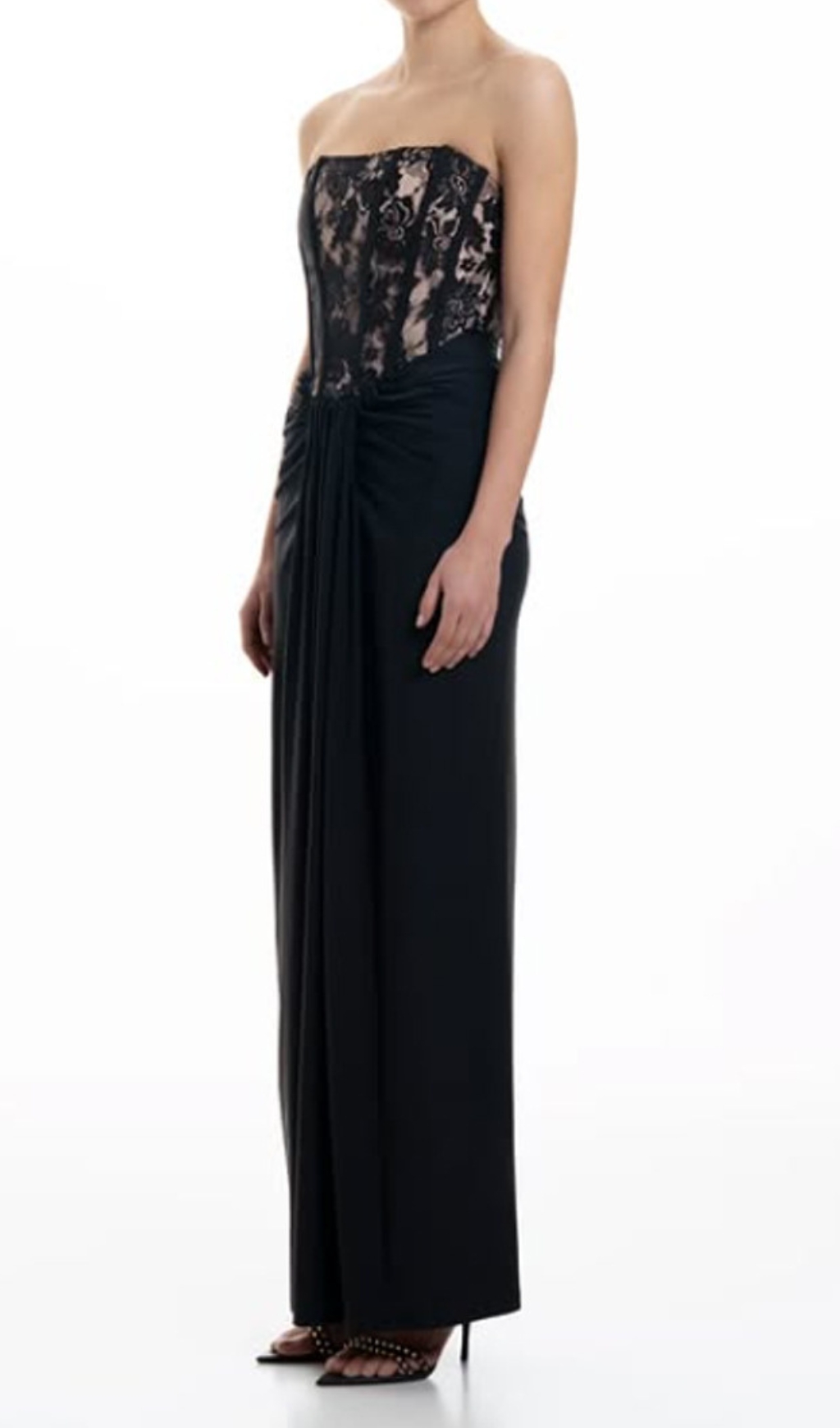 62c8997e19e96f5d2099bfa8a49d4f95 Dovie Black Strapless Corset Lace Maxi Dress