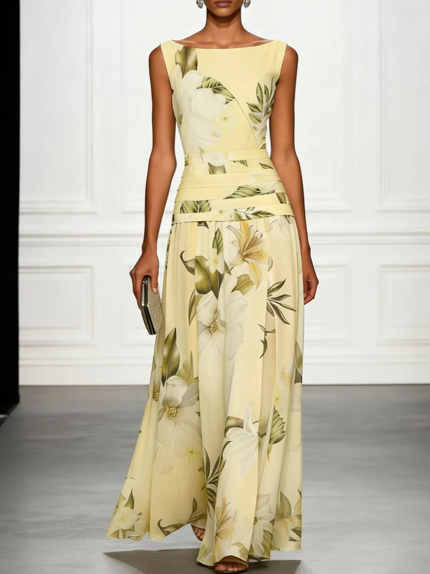 Floral Print Ruched Sleeveless A-Line Maxi Dress - OWNCI Floral Print Ruched Sleeveless A-Line Maxi Dress - OWNCI