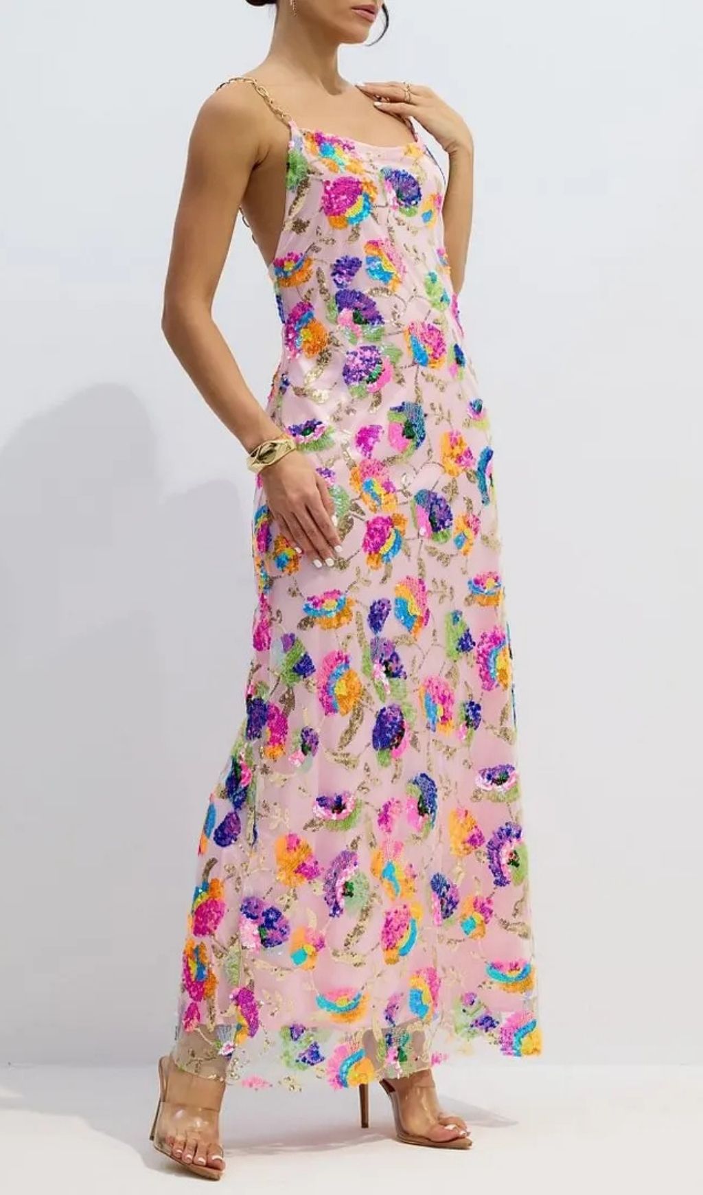Fanny Embroidered Sequins Backless Maxi Dress