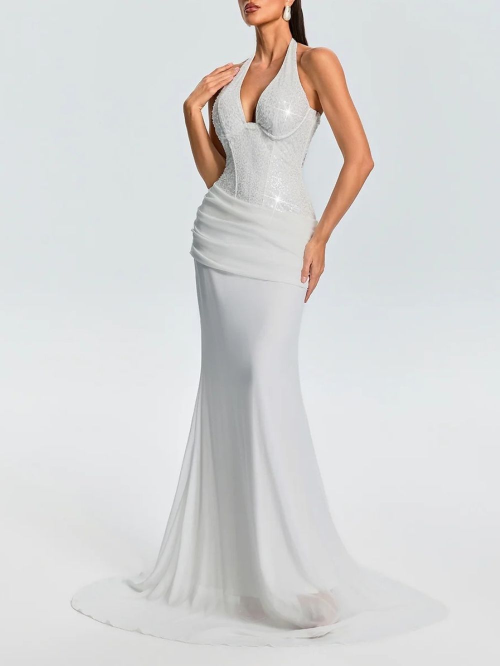 6405a31797ad9ec01ce65b85cb78b403 Fantasia Halterneck Sequin Maxi Dress