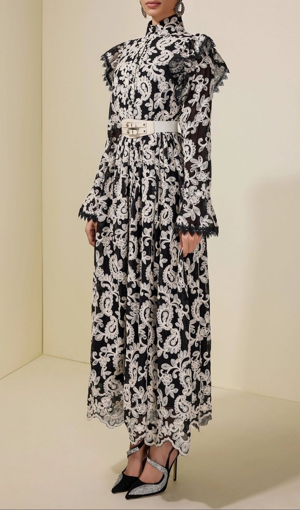 64270849f1df5b80c9947c3ace94bb07 Alma Chiffon Embroidered Single Breasted Midi Dress With Belt - Black
