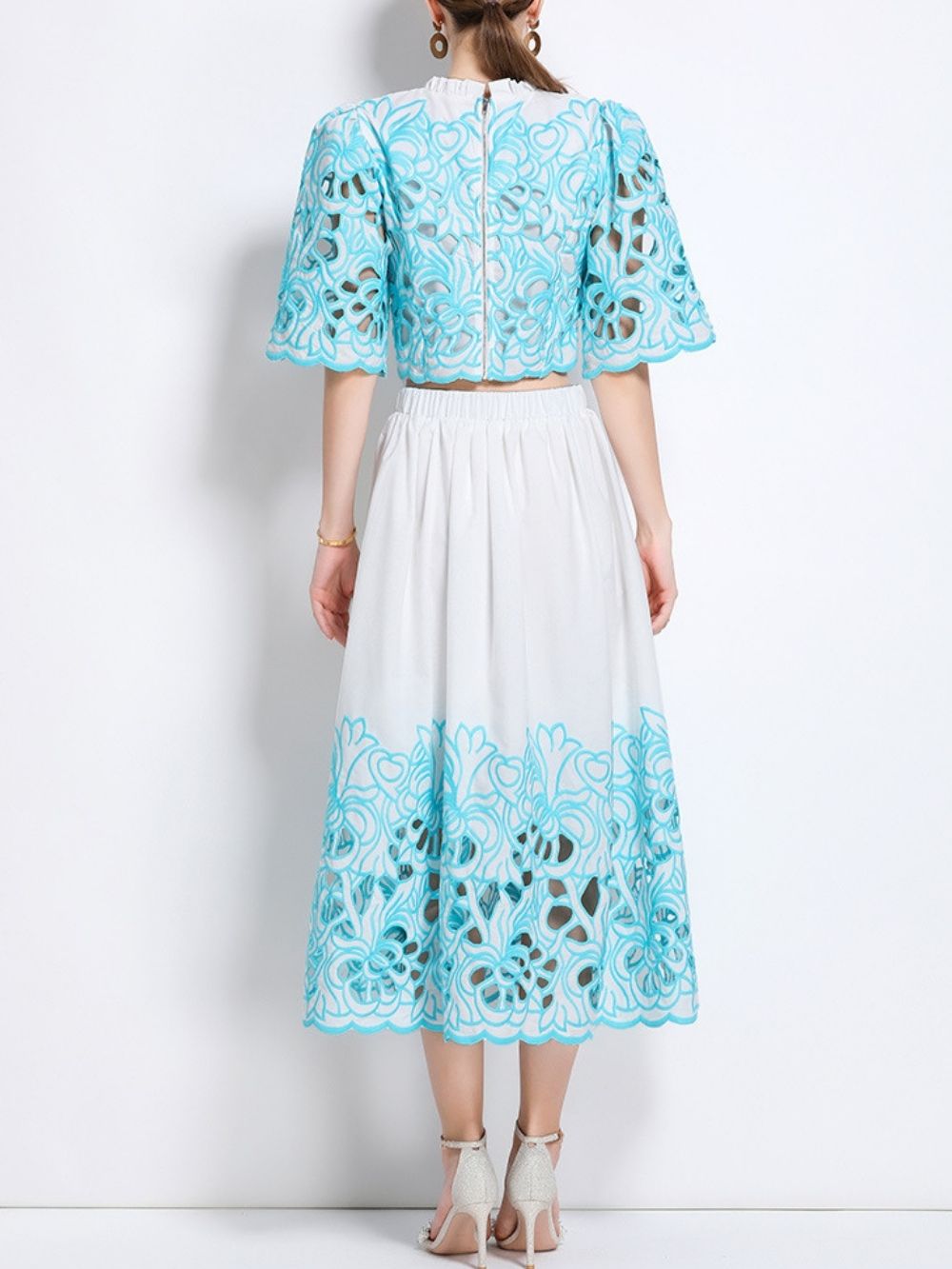 Mahira Blue Flower Embroidery Two-Piece Set - OWNCI