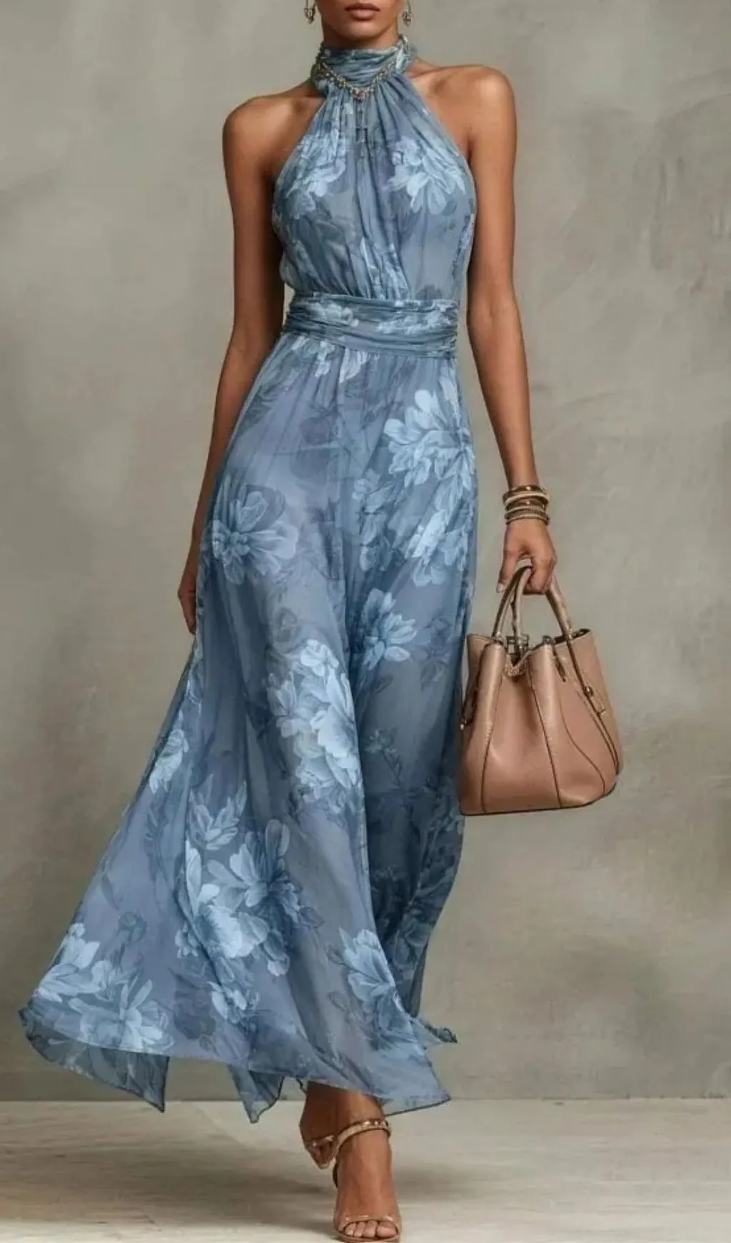 6433529c36e502861596bbf694f405d0.webp Fashionslee Women Green Floral Chiffon Halter Maxi Dress