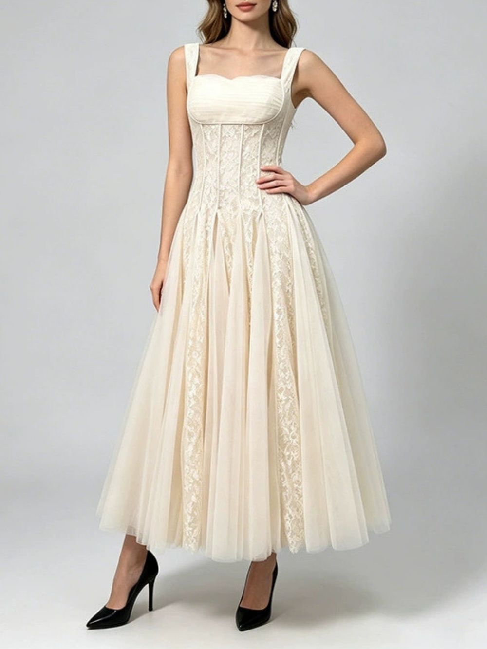 Mahdis Lace Mesh Maxi Dress