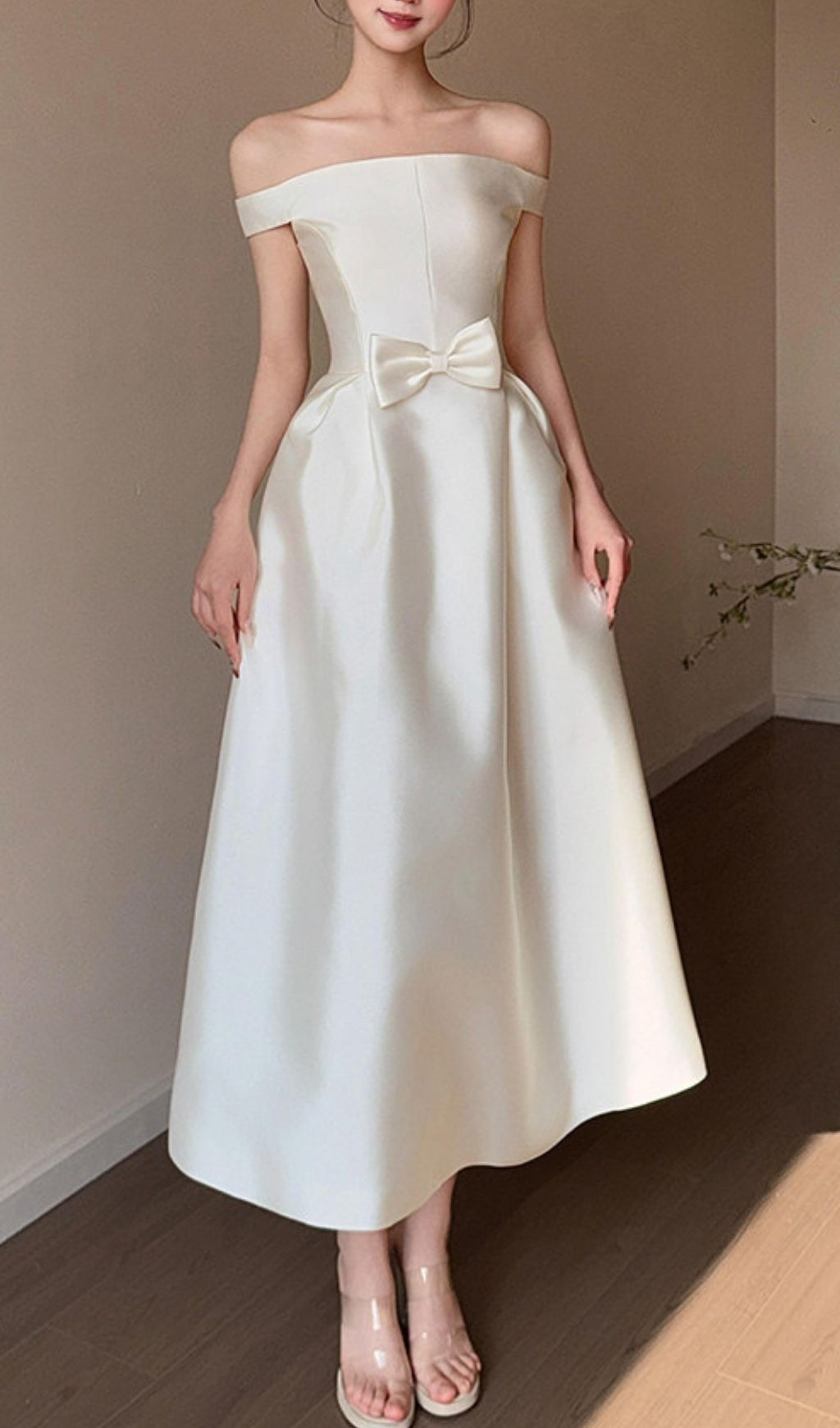 Fashionslee Women Levy Off-Shoulder Bow Midi Dress