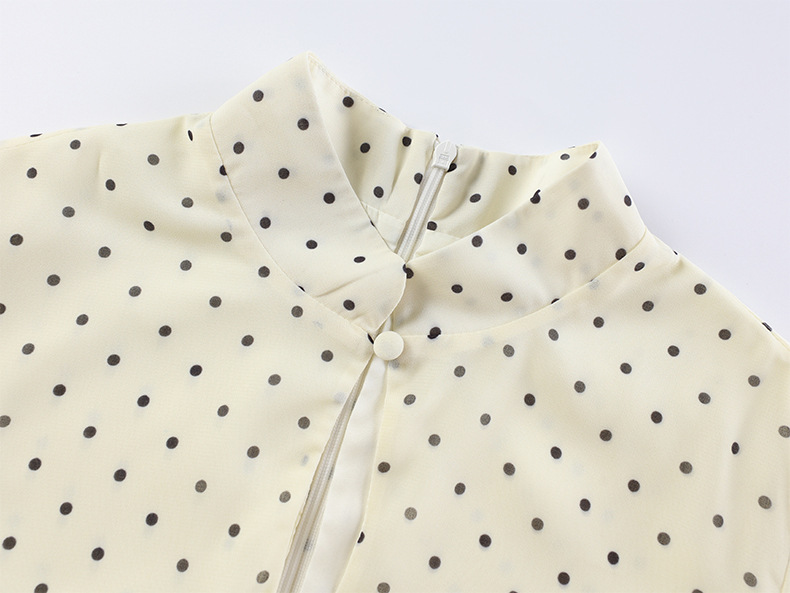 Mock Neck Puff Sleeve Polka Dot Mini Dress - OWNCI