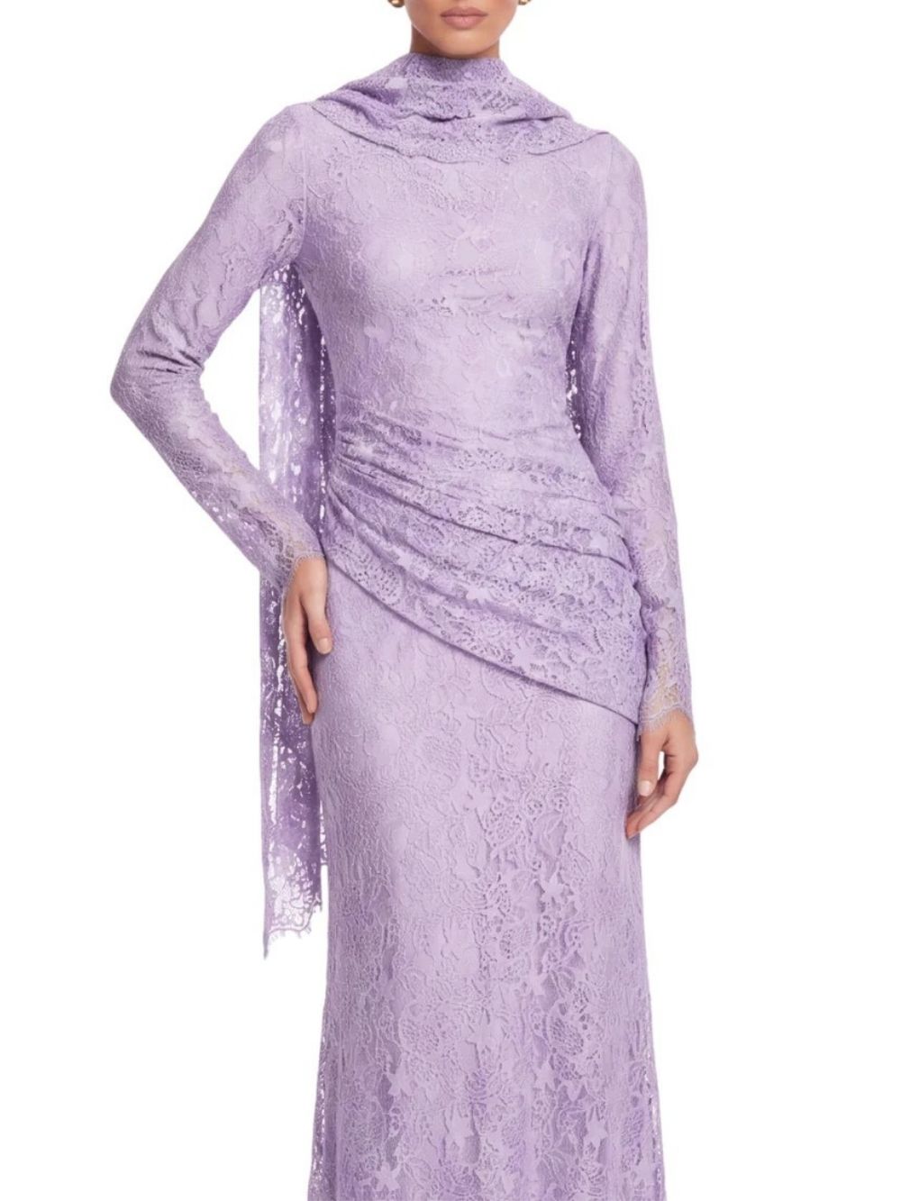 653ed81a927df7f2dba2f2961d23e482 Quenrix Cape Lace Ruched Maxi Dress