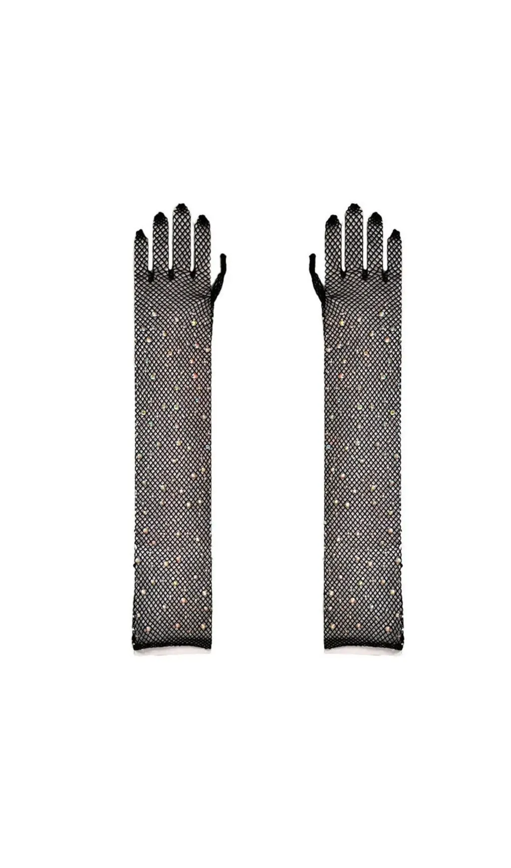 Pauline Diamond Fishnet Gloves In Black