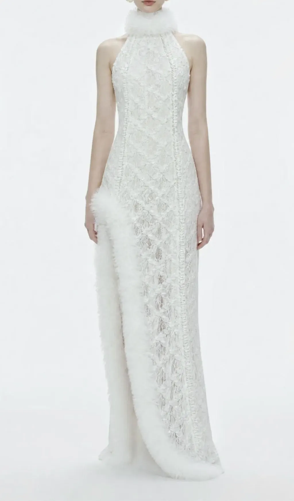 Fashionslee Women Machiko Halter Lace Applique Maxi Dress