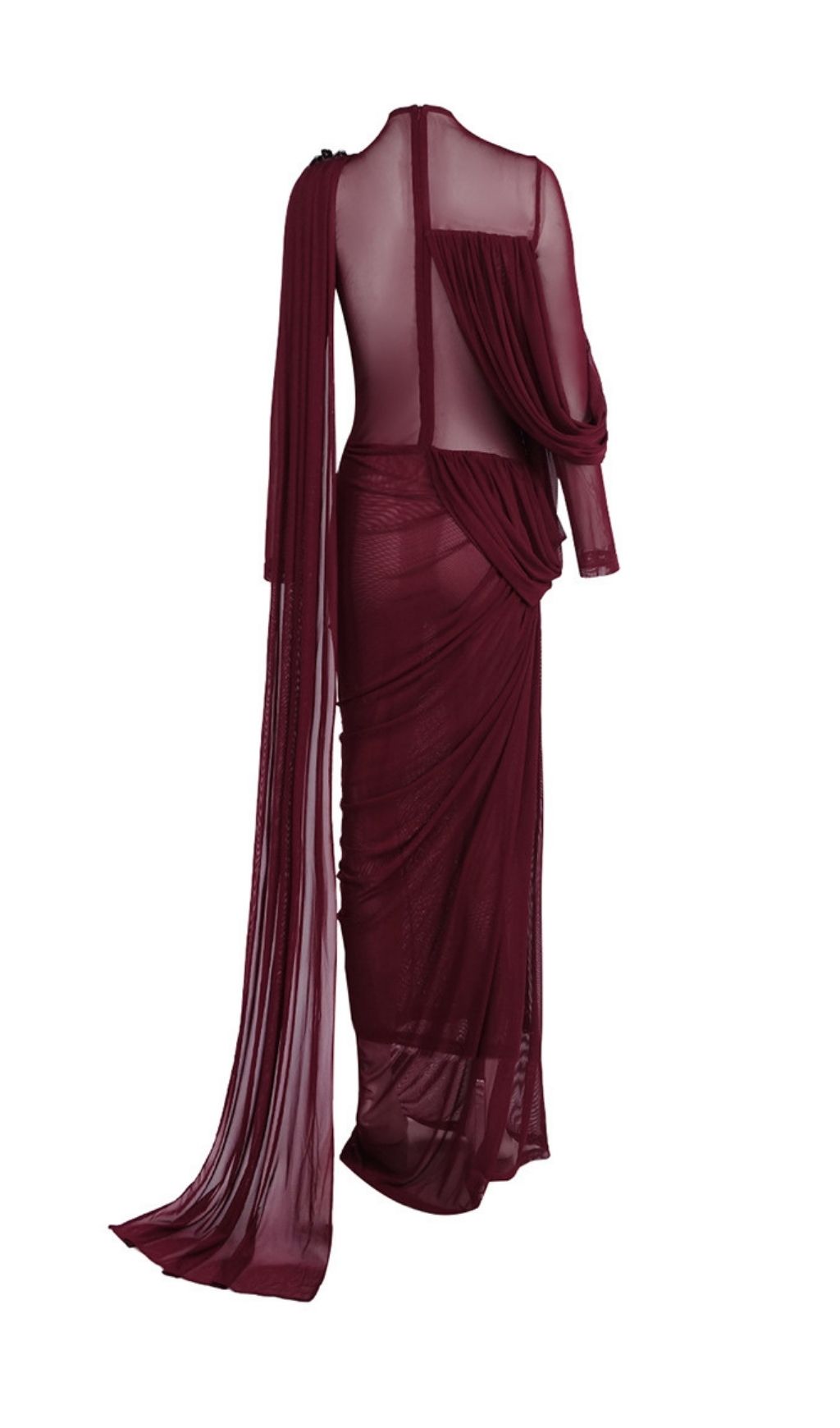 Fashionslee Women LaVan Wine Long Sleeve Ruched Maxi Dress